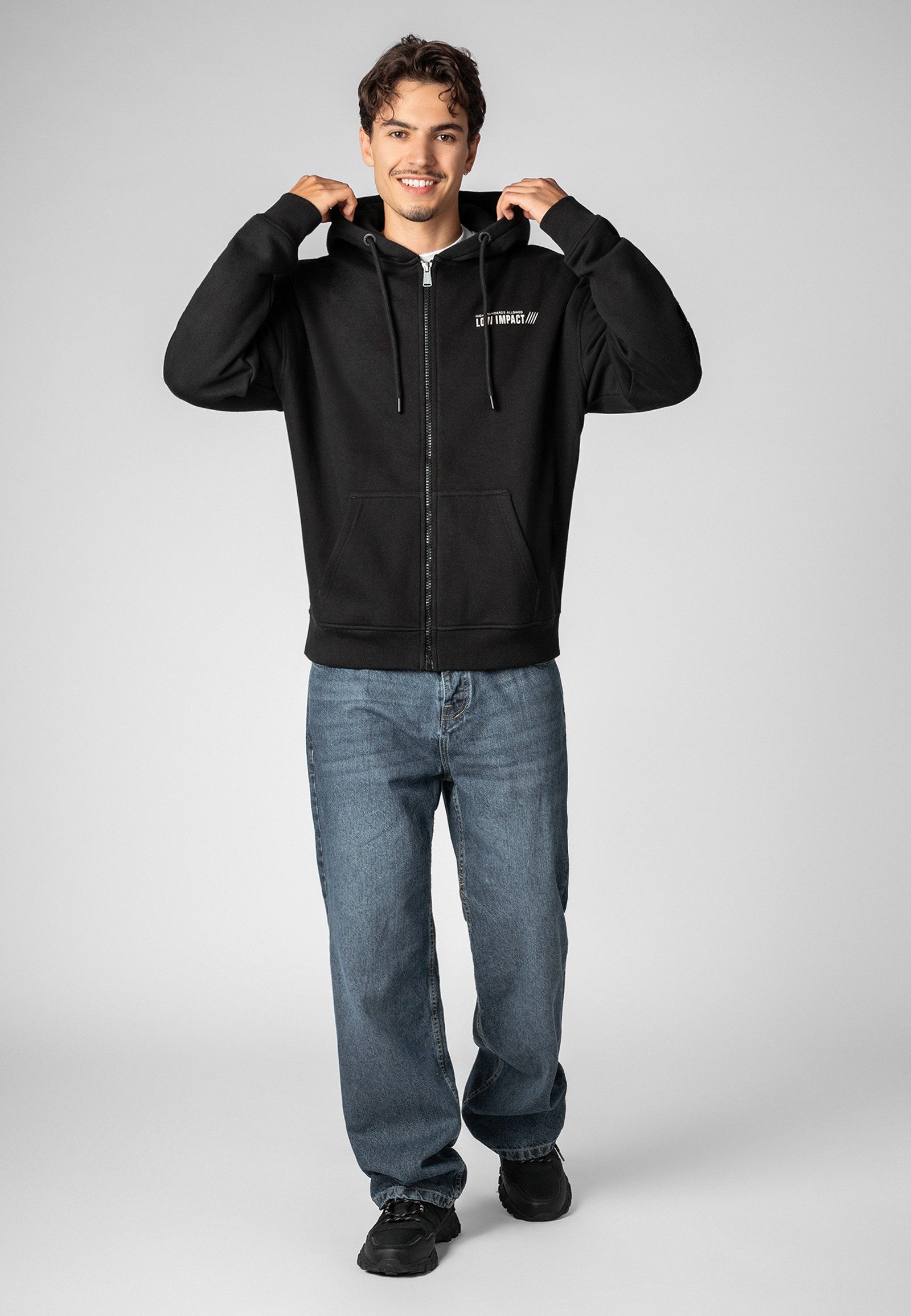 SUBLEVEL Kapuzensweatjacke Herren Sweatjacke mit Backprint oversized Sweatshirtjacke, Kapuzenpullover