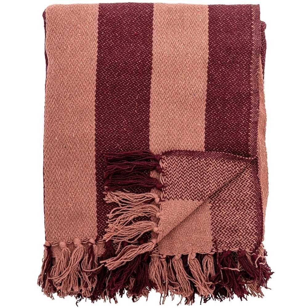 Wohndecke Bloomingville Decke FRELLO Rot Streifen Muster mit Fransen 160x130 cm, Bloomingville