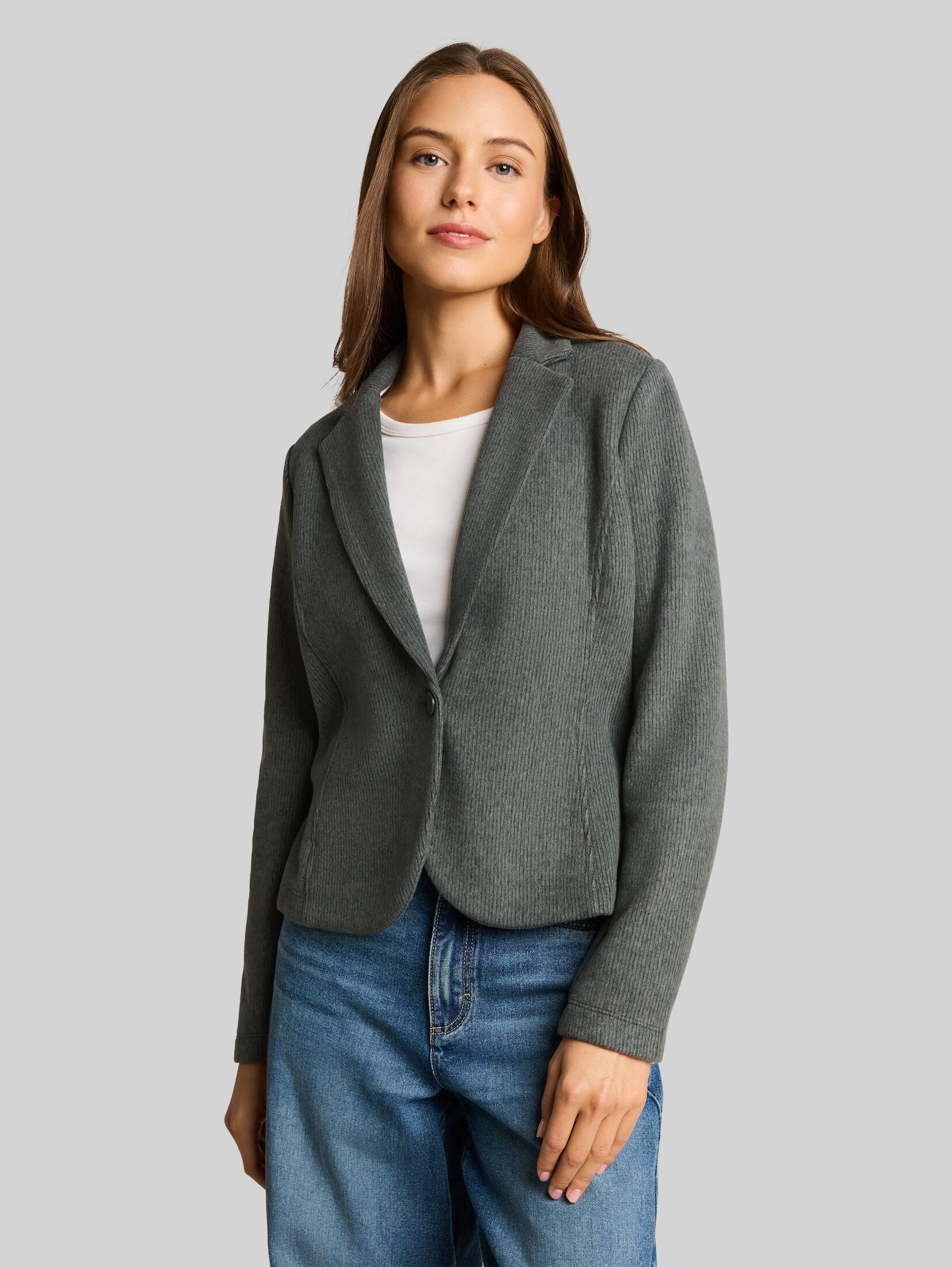 TOM TAILOR Jackenblazer Blazer Slim Fit Cosy Blazer in Melange-Optik