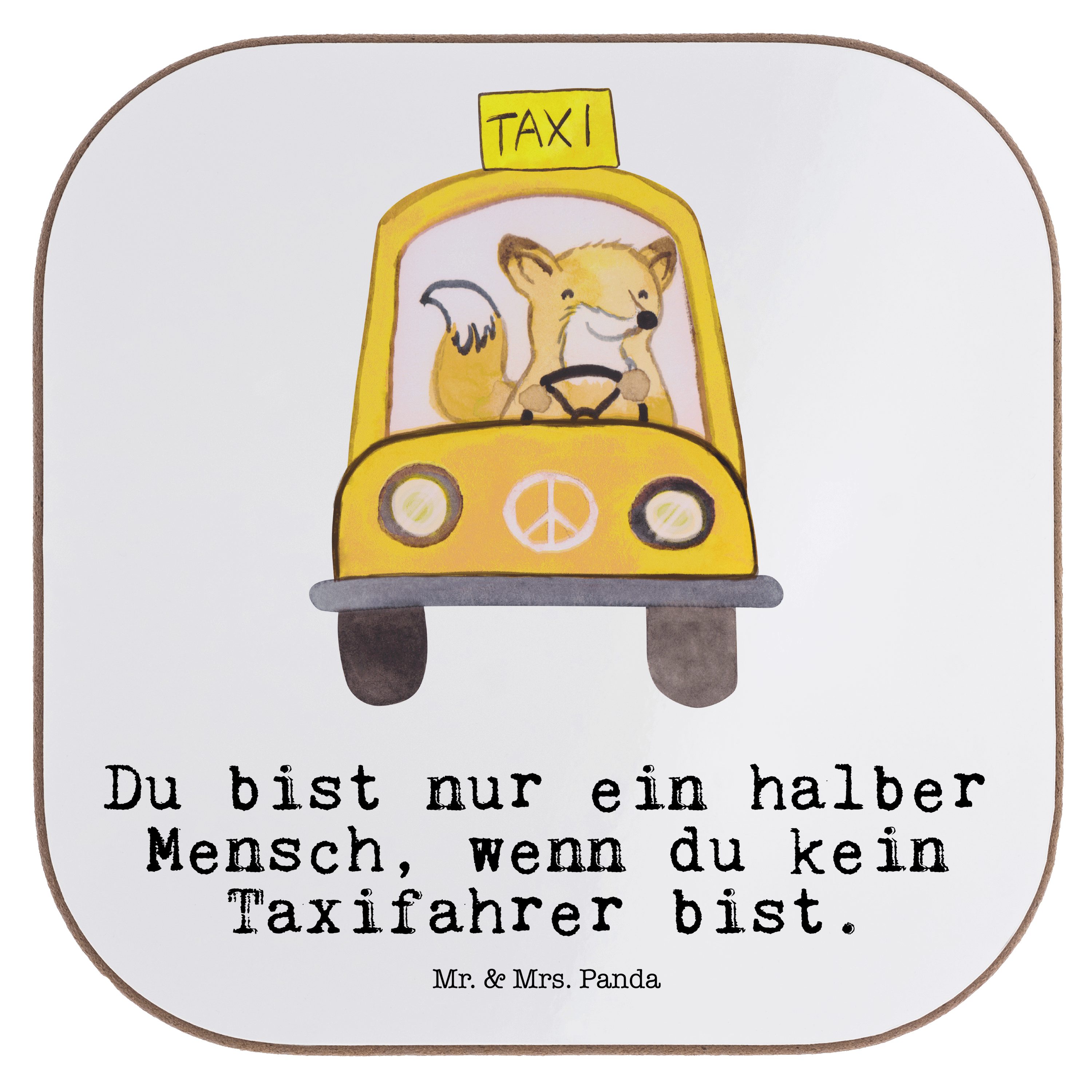 Mr. & Mrs. Panda Getränkeuntersetzer Taxifahrer mit Herz - Weiß - Geschenk, Danke, Untersetzer Gläser, Aus, 1-tlg.