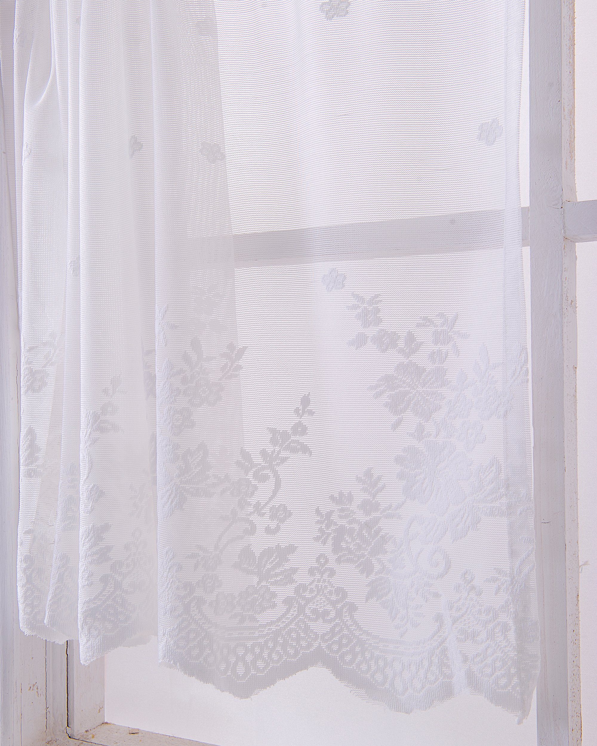 Scheibengardine F12WH00148, HOMEIDEAS, Stangendurchzug (1 Polyester, kurzes Gardine Spitzen Vorhänge, St), halbtransparent, transparente Weiß