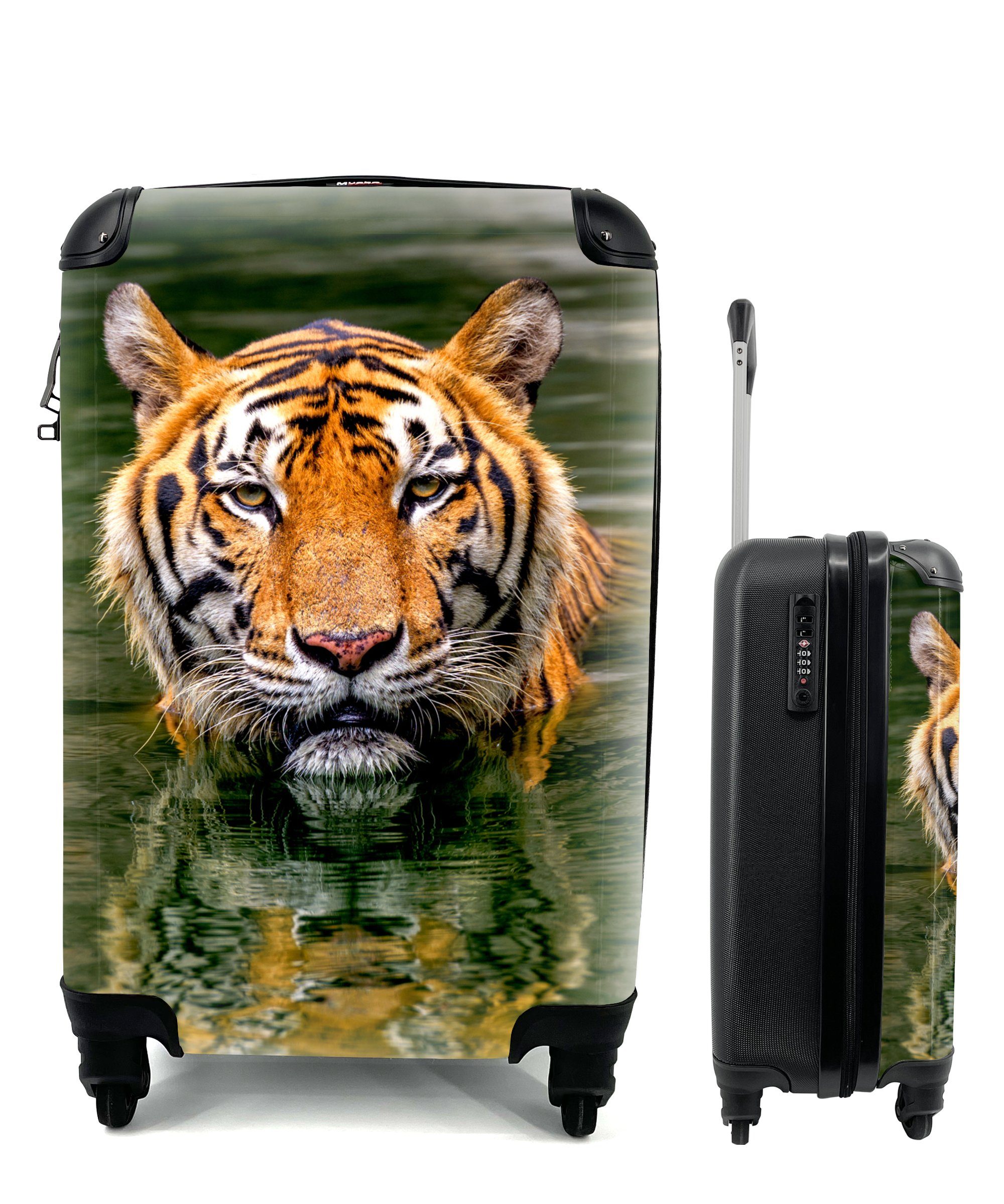 MuchoWow Handgepäckkoffer Tiger im Wasser, 4 Rollen, Reisetasche mit rollen, Handgepäck für Ferien, Trolley, Reisekoffer
