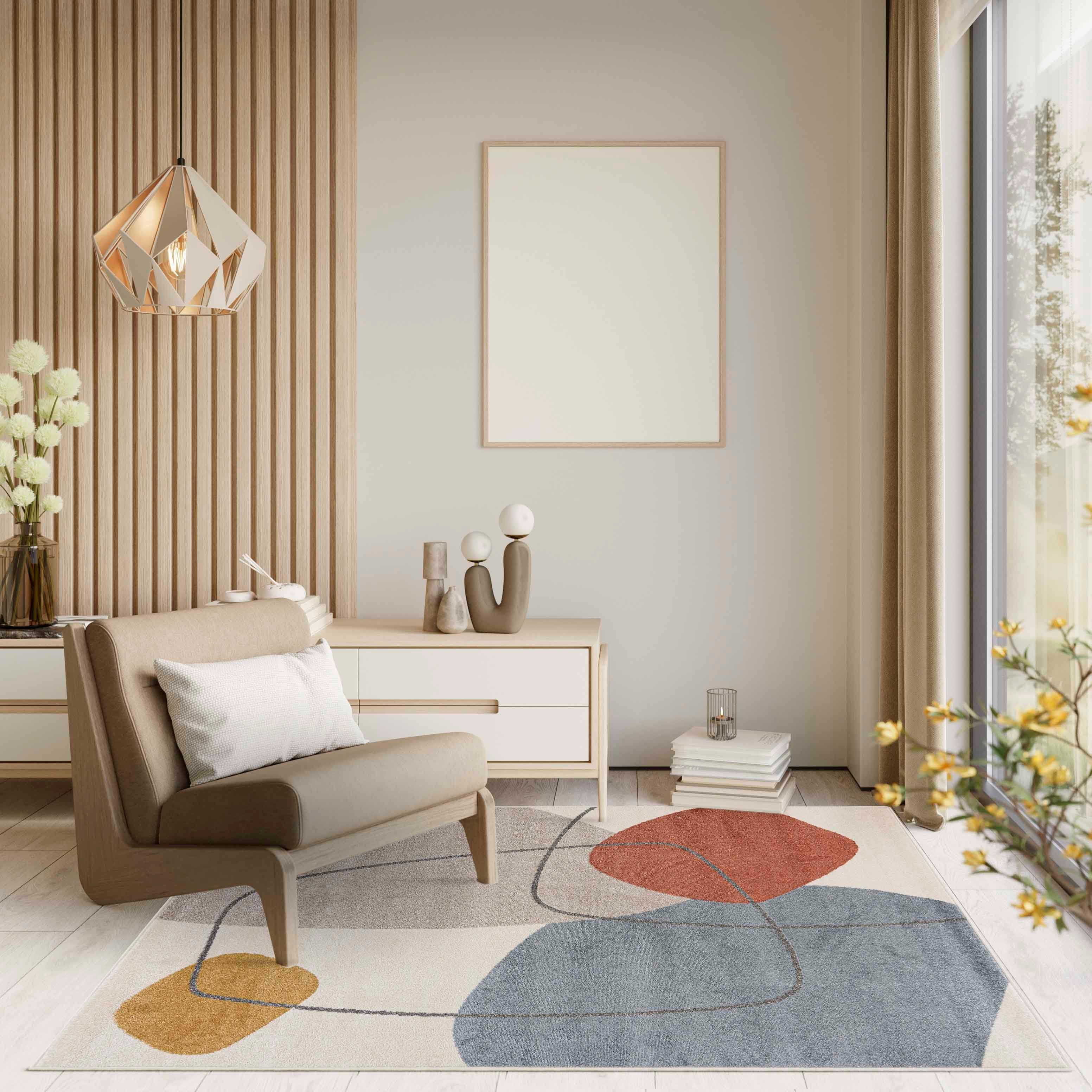 Mazovia Designteppich Modern Teppich Kurzflor Wohnzimmerteppich Japandi Sca günstig online kaufen