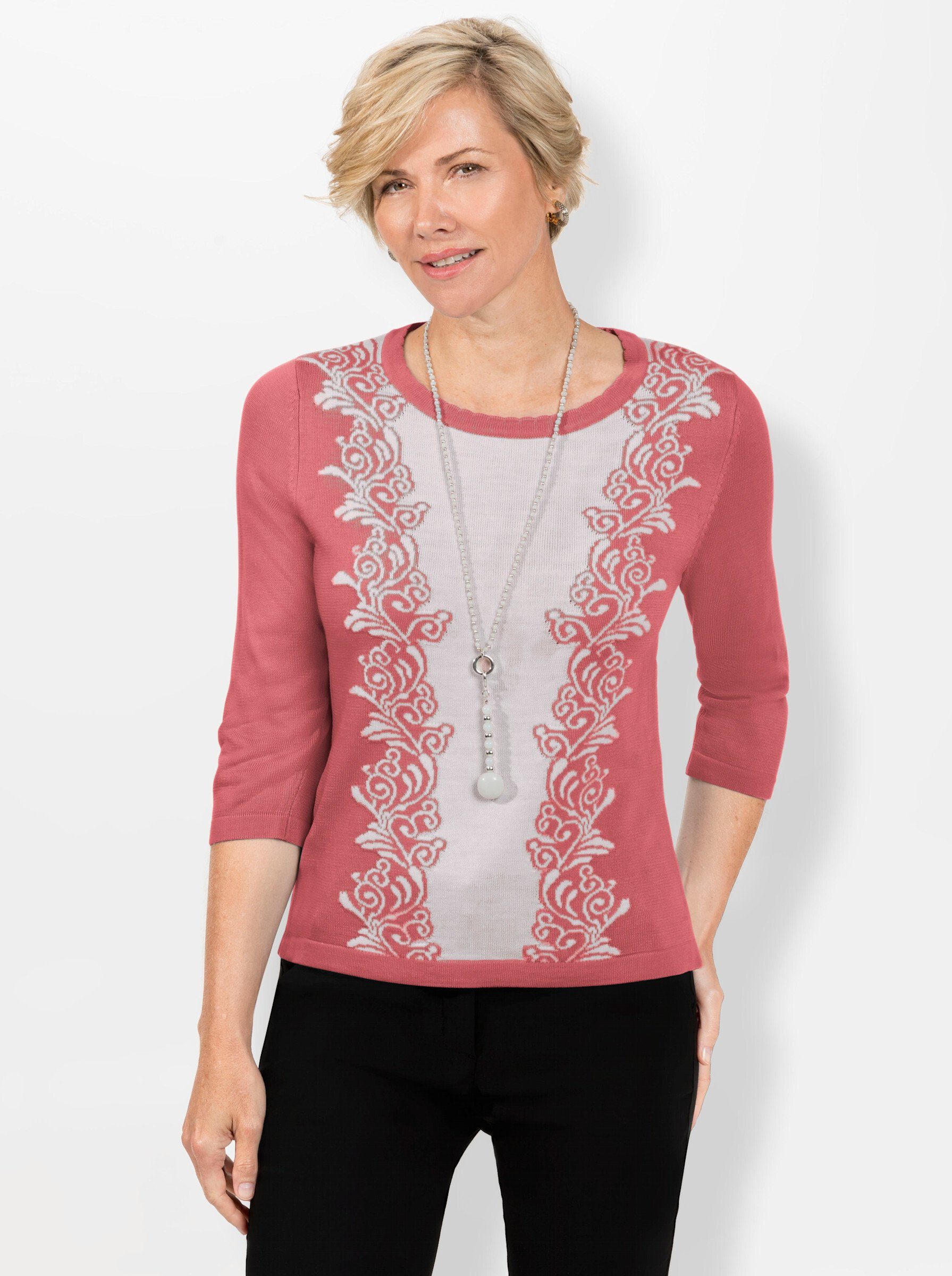 WEIDEN flamingo-ecru-gemustert WITT Strickpullover