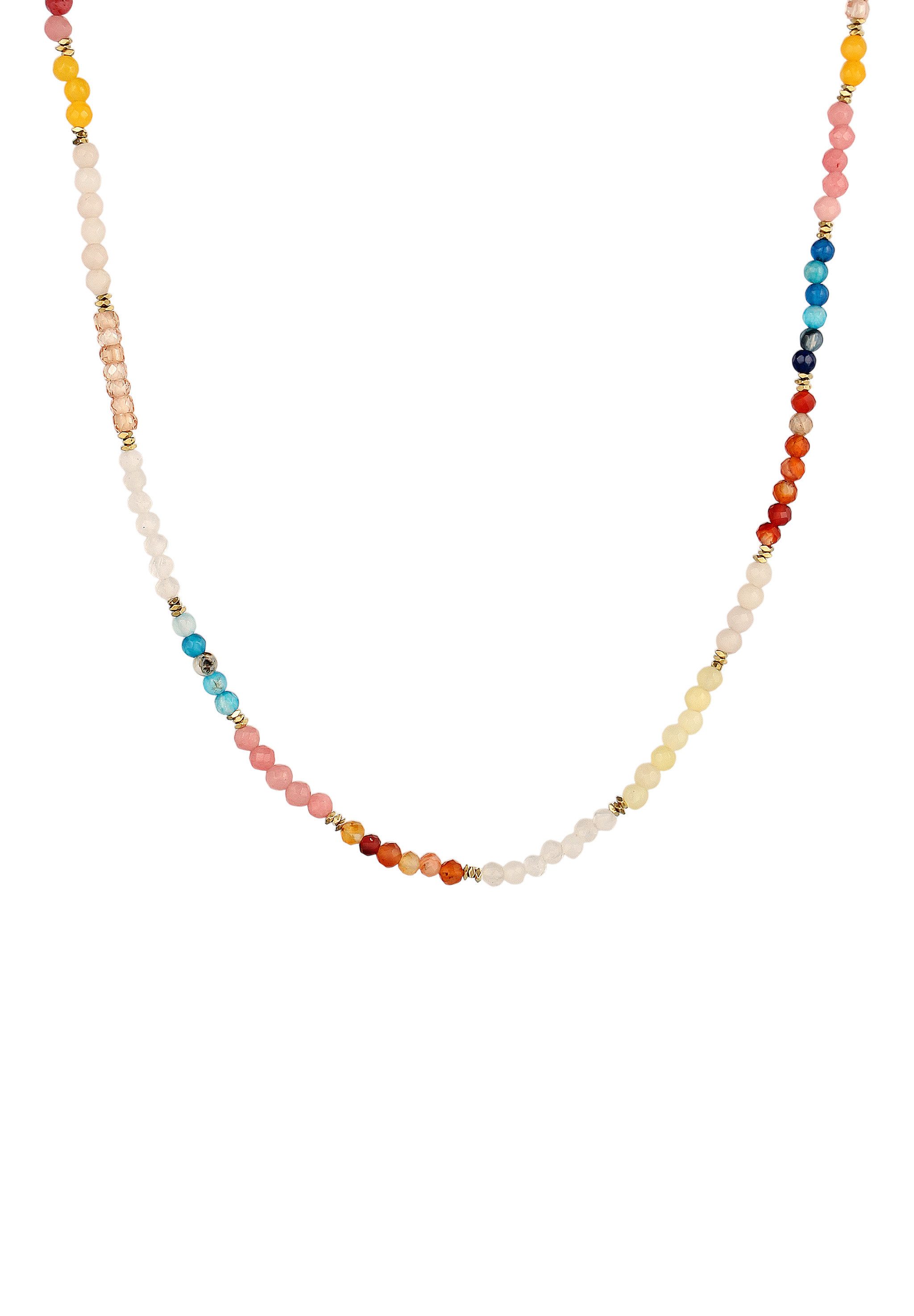 Elli Premium Kette mit Anhänger Perlen Zirkonia Mondstein Achat Bunt 925 Sterling Silber vergoldet