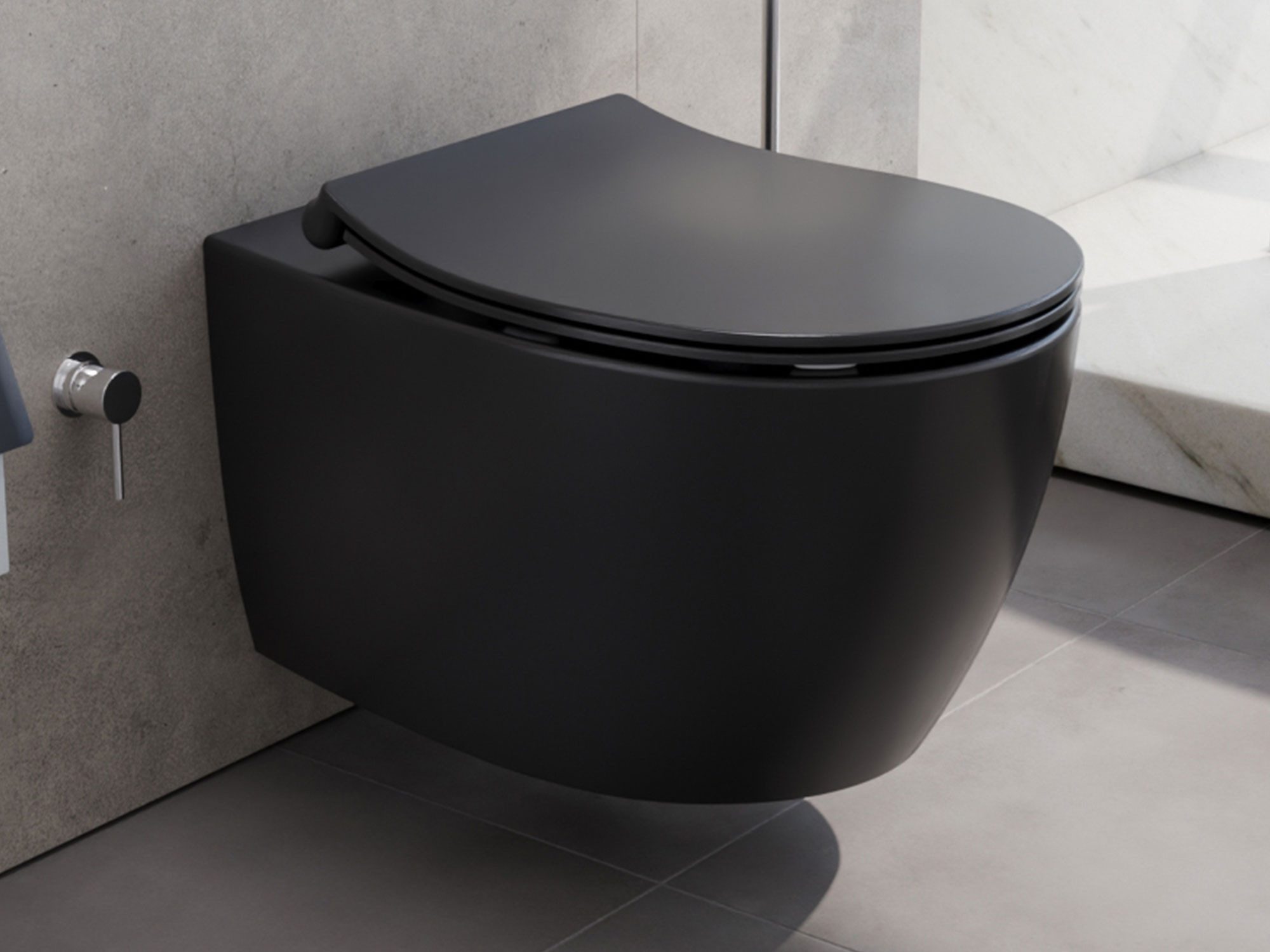 Thumbnail - Aqua Bagno Dusch-WC Taharet WC, Bidet, softclose Sitz, schwarz spülrandlos, Wandmontage, Abgang waagerecht