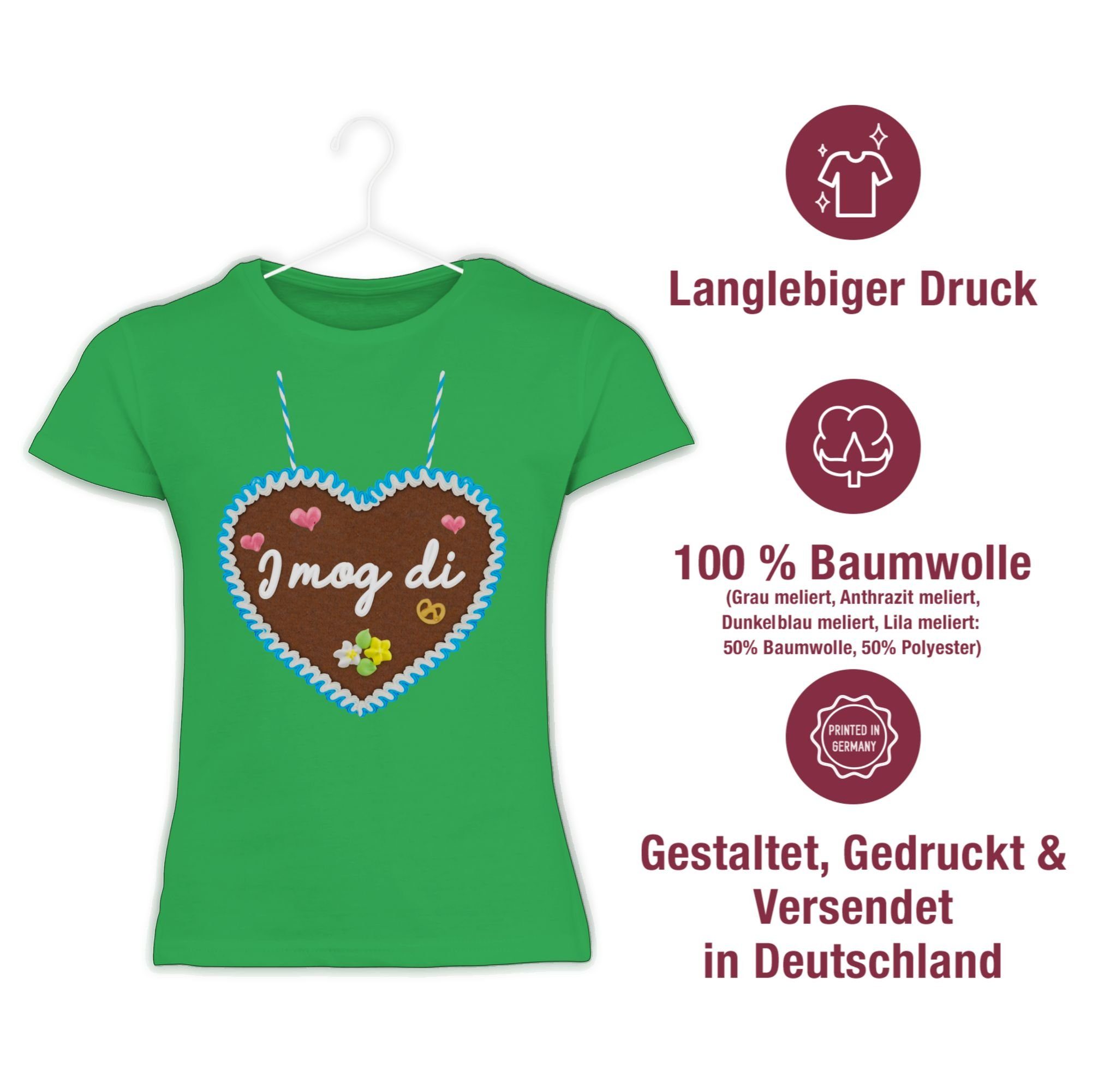 Oktoberfest - Outfit 03 für Kinder Gänseblümchen I T-Shirt Shirtracer Herzen - Butterblume mog di Mode Grün Lebkuchenherz