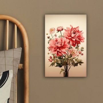 OneMillionCanvasses® Leinwandbild Vintage - Blumen - Rot - Beige - Pflanzen, (1 St), Leinwandbild fertig bespannt inkl. Zackenaufhänger, Gemälde, 20x30 cm