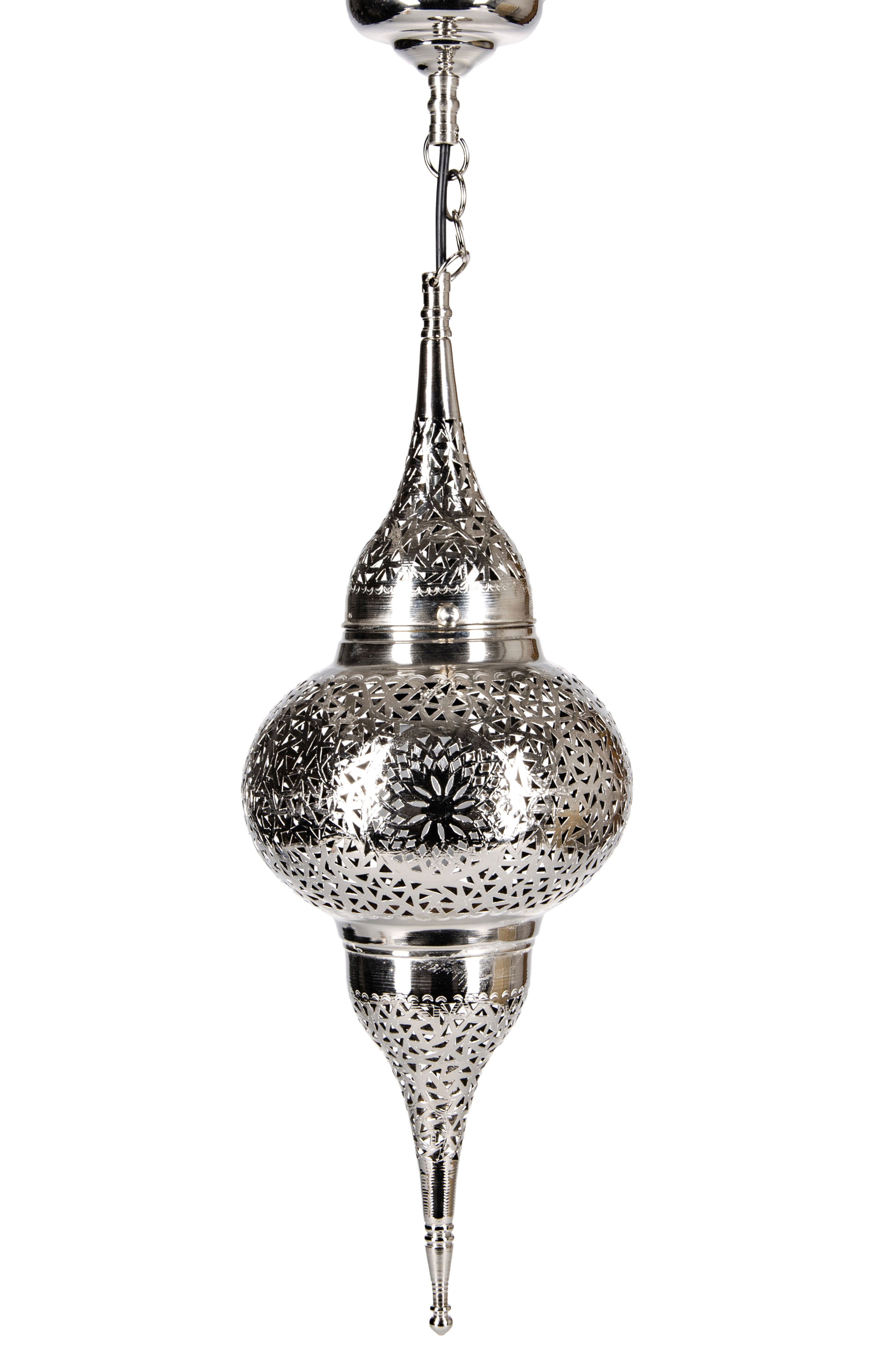 Marrakesch Orient & Mediterran Interior Pendelleuchte Pendelleuchte Hayati Silber 55cm, Marokkanische Lampe aus Messing, ohne Leuchtmittel, Handarbeit
