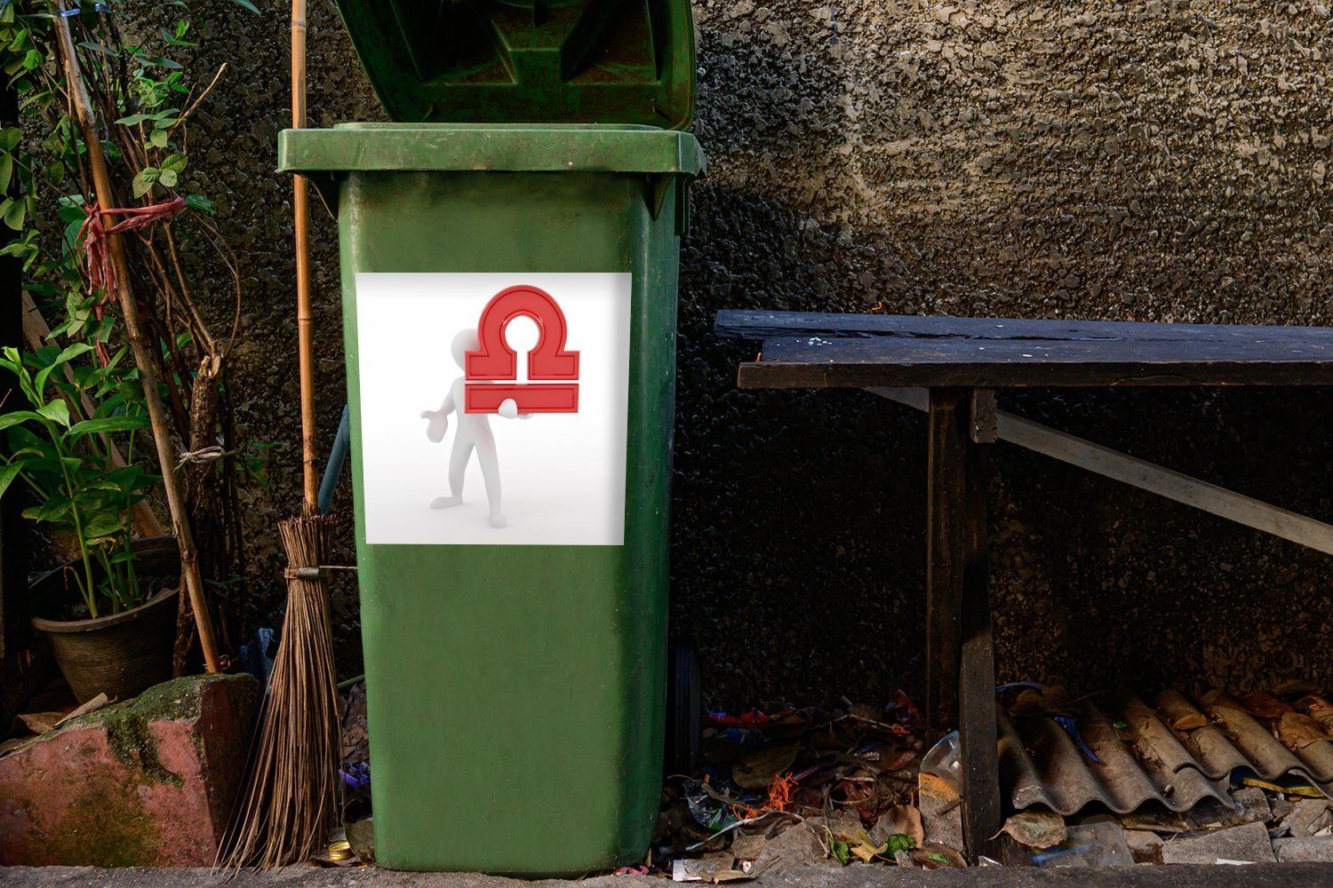 MuchoWow Wandsticker Ein Mann mit Sticker, Schuppen (1 Mülltonne, Mülleimer-aufkleber, Container, roten St), Abfalbehälter