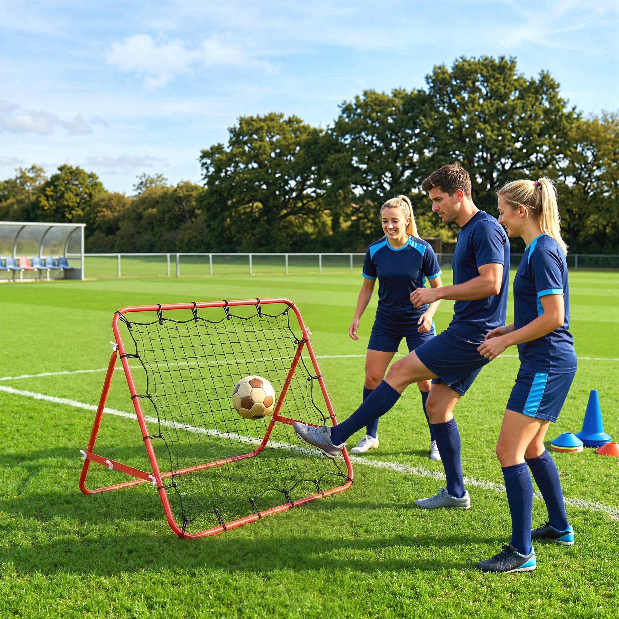 HOMCOM Rebounder 84 x 84 cm, Kickback, Fußballtor für Jugendliche, (Rückprallwand, 1-St., Trainingsnetz), Rot+Schwarz 96 x 80 x 96 cm