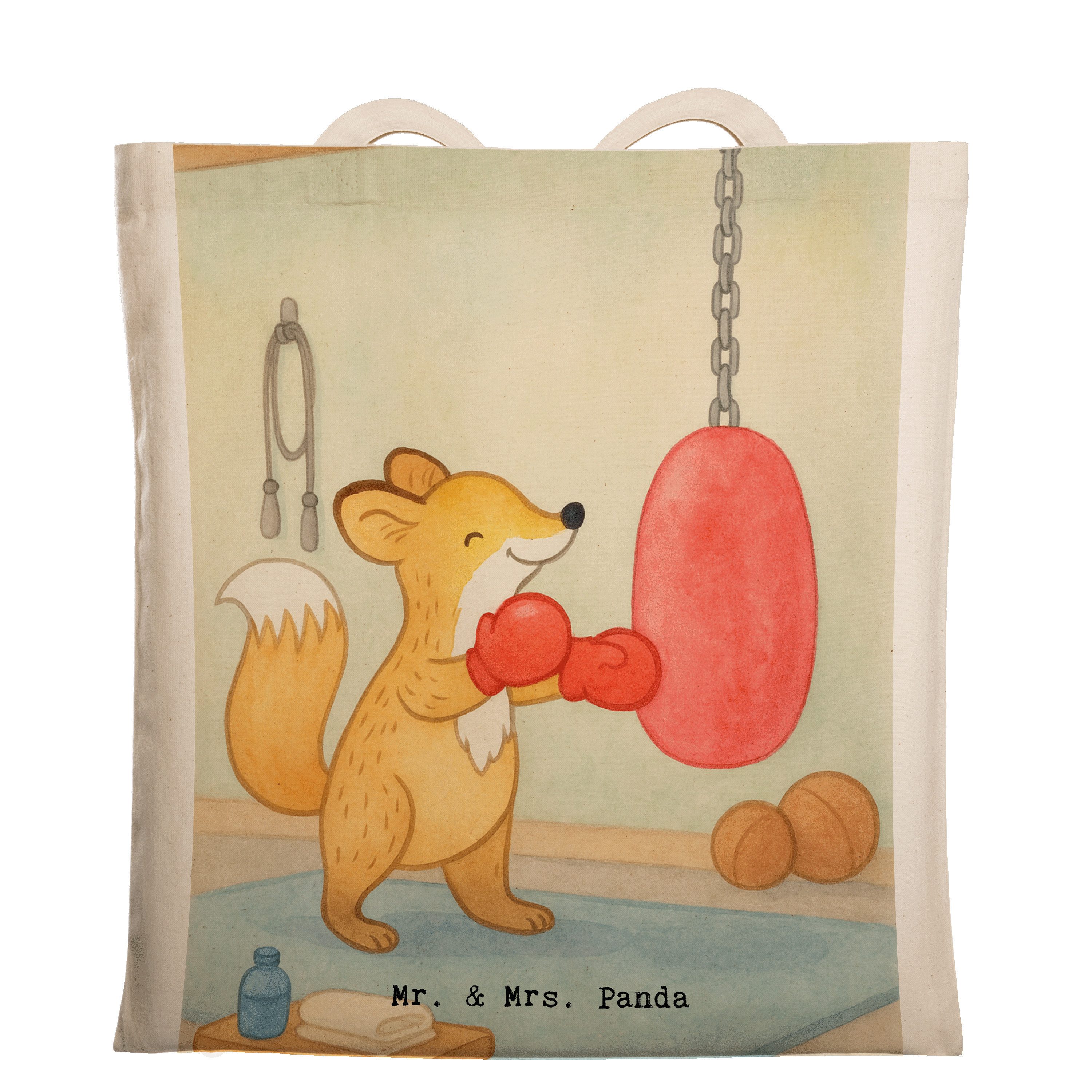 Mr. & Mrs. Panda Tragetasche Fuchs Boxen Design, Tote Bag, Weiß, Schultasche, Einkaufstasche, Uni (Packung, Boxen Boxhandschuhe Motivation), Boxtraining festival tasche canvas tasche