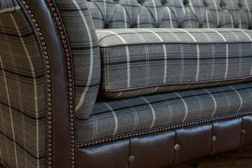 JVmoebel Chesterfield-Sofa Grau 3 Sitzer Chestrerfield Leder Sofa Couch Polster Textil Neu, Die Rückenlehne mit Knöpfen.