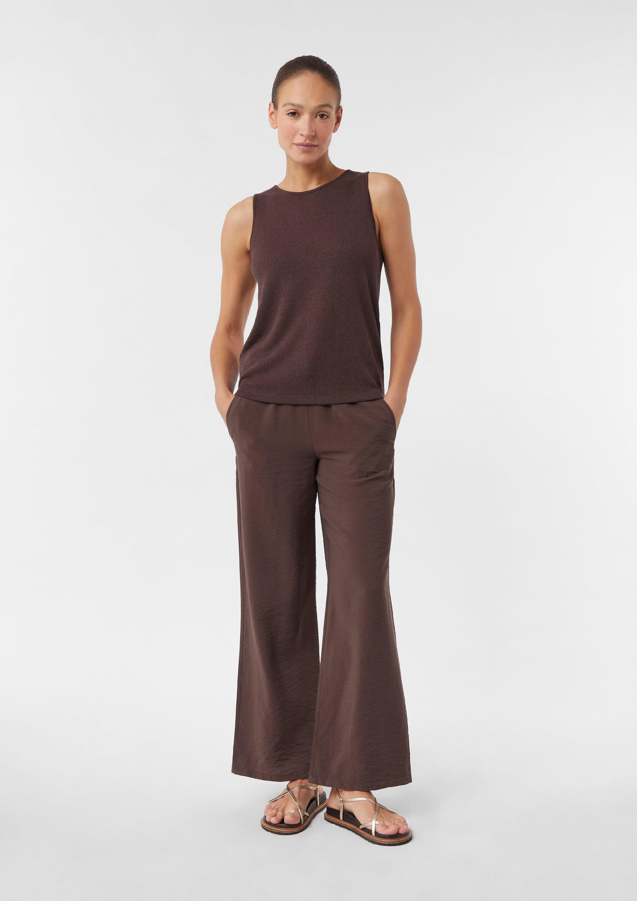 comma Chinos Hose Strukturierte Wide-Leg-Hose aus Viskosemix mit Elastikbund