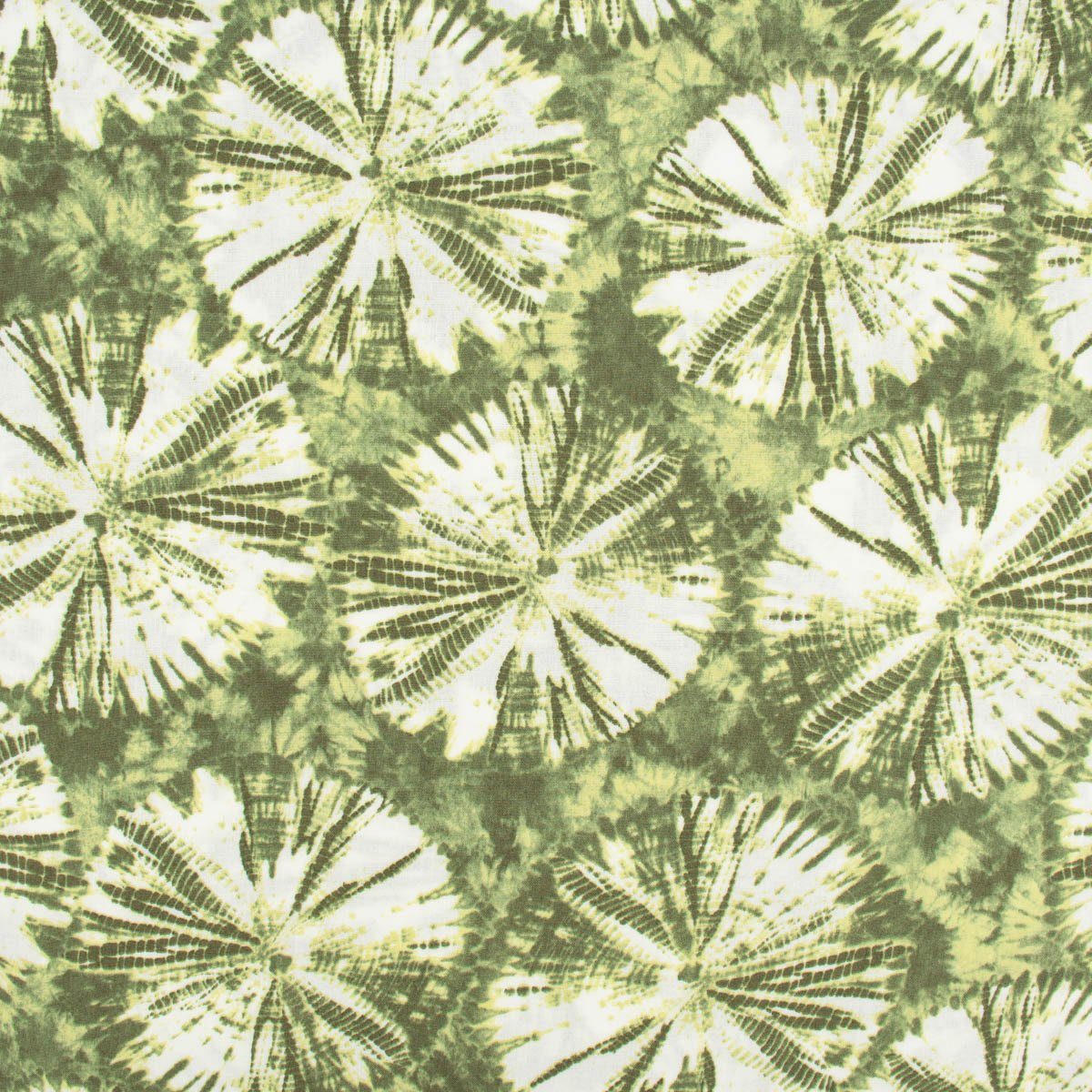 Thumbnail - SCHÖNER LEBEN. Stoff Bekleidungsstoff Viskose Tie Dye Batik Kreise grün weiß 1,35m