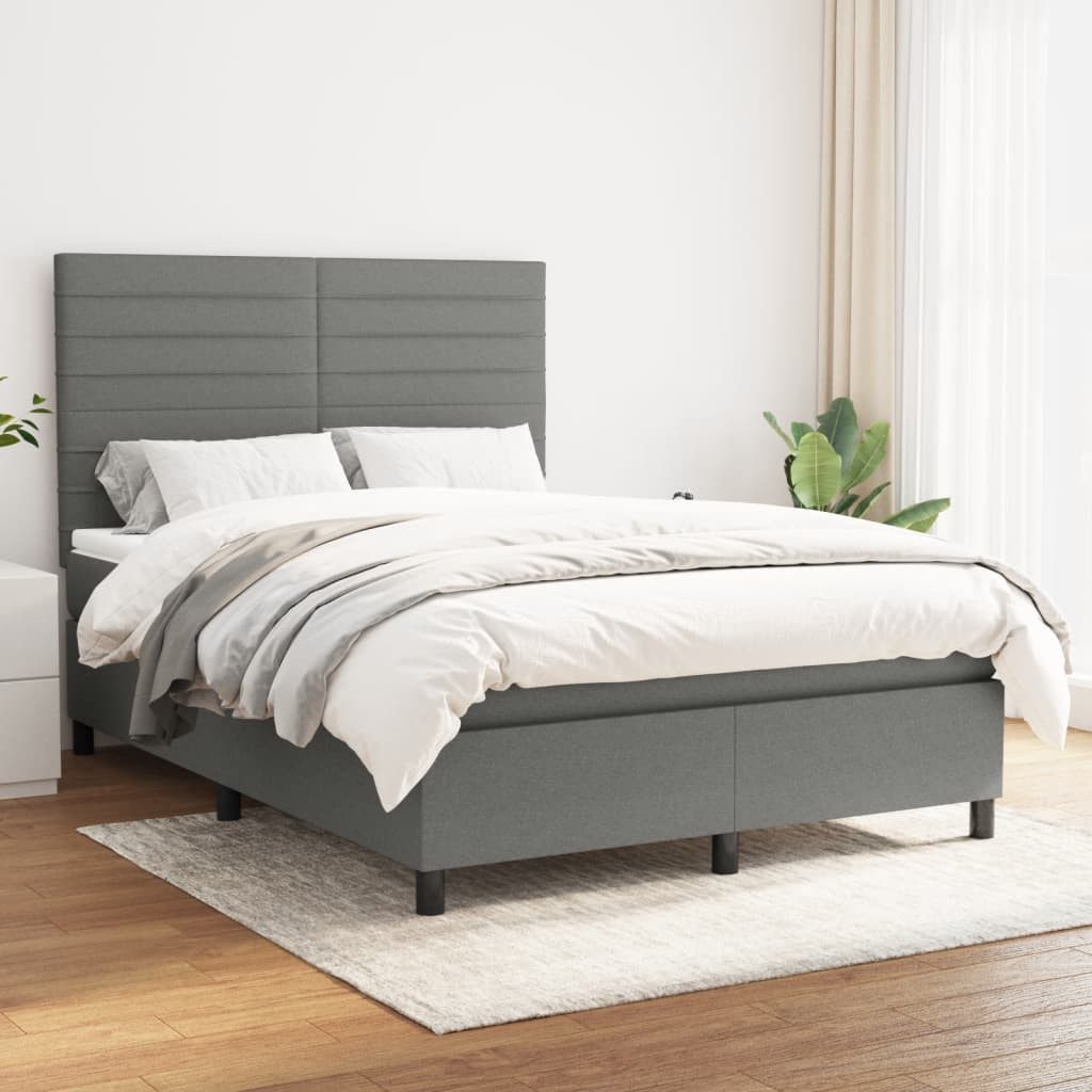 vidaXL Boxspringbett Boxspringbett mit Matratze Dunkelgrau 140x200 cm Stoff günstig online kaufen