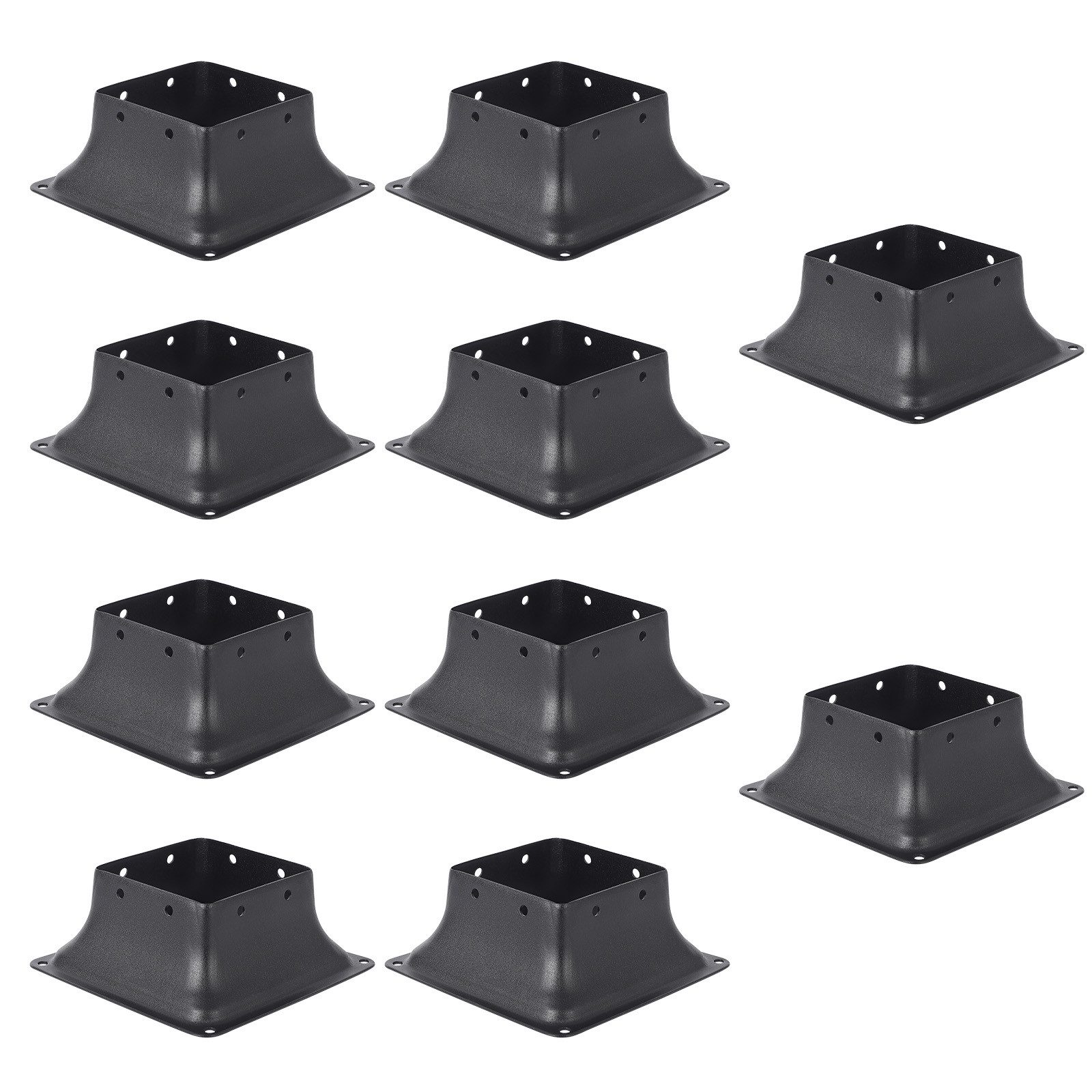 GarveeMore Möbelfuß Deckpfostenfuß, Stahl 2 mm, quadratisch, für 10×10 cm Pfosten, (10-St), 15,2×15,2×6,4 cm, mit Schrauben, rostresistent, schwarz