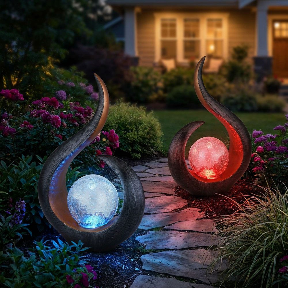 GLOBO LIGHTING LED Solarleuchte, LED-Leuchtmittel fest verbaut, Farbwechsel, 2x Skulptur Solarlampen für Außen zum stellen LED Solarleuchte