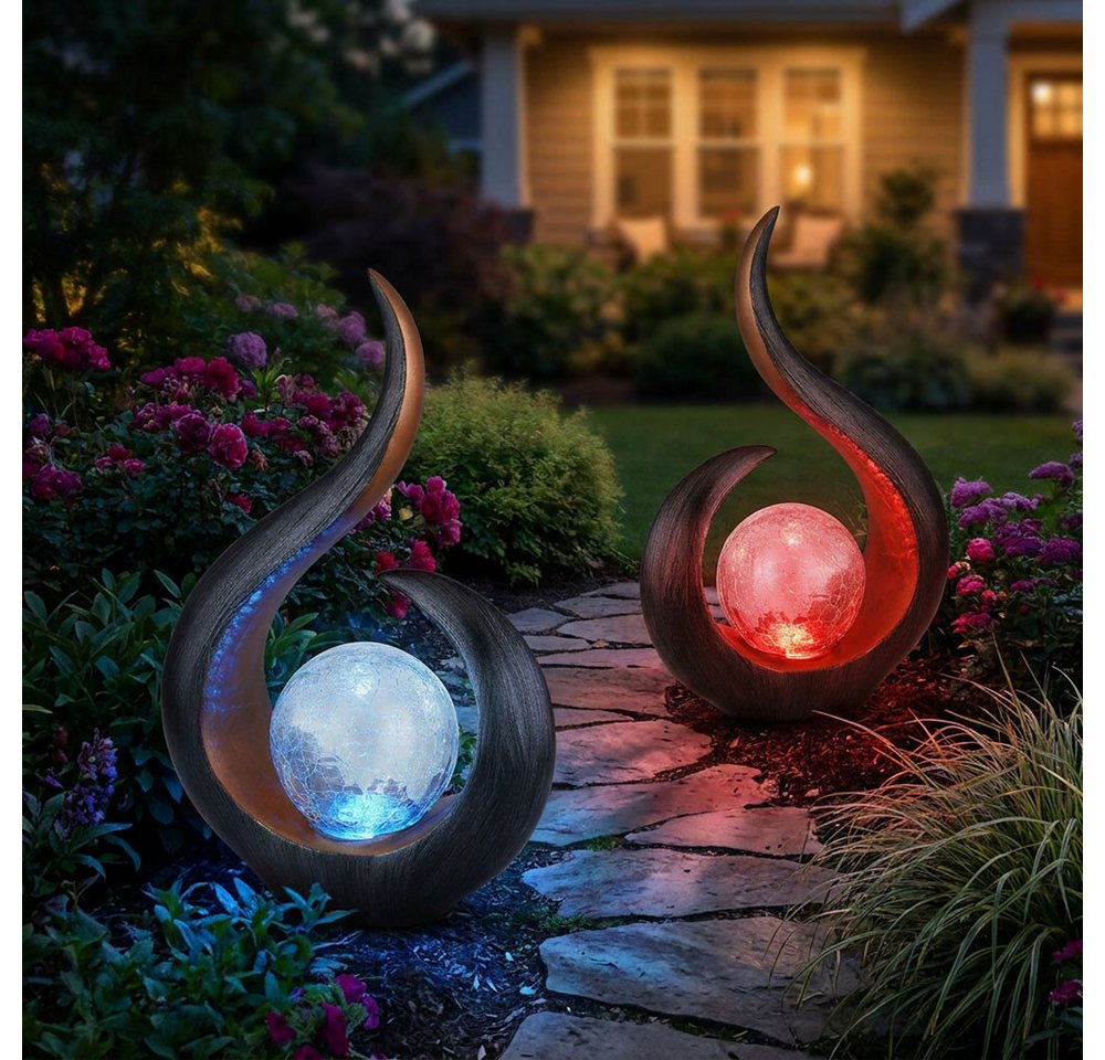 GLOBO LIGHTING LED Solarleuchte, LED-Leuchtmittel fest verbaut, Farbwechsel, 2x Skulptur Solarlampen für Außen zum stellen LED Solarleuchte