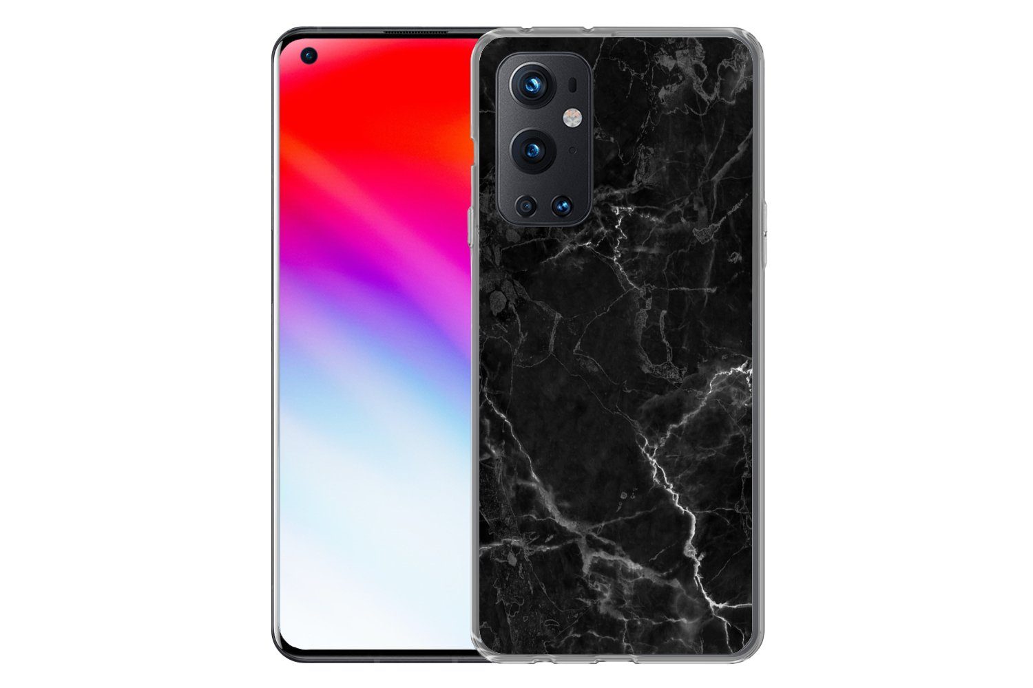 MuchoWow Handyhülle für OnePlus 9 Pro Marmor - Schwarz - Weiß - Textur - Marmoroptik, Phone Case, Silikon, Schutzhülle Dünn