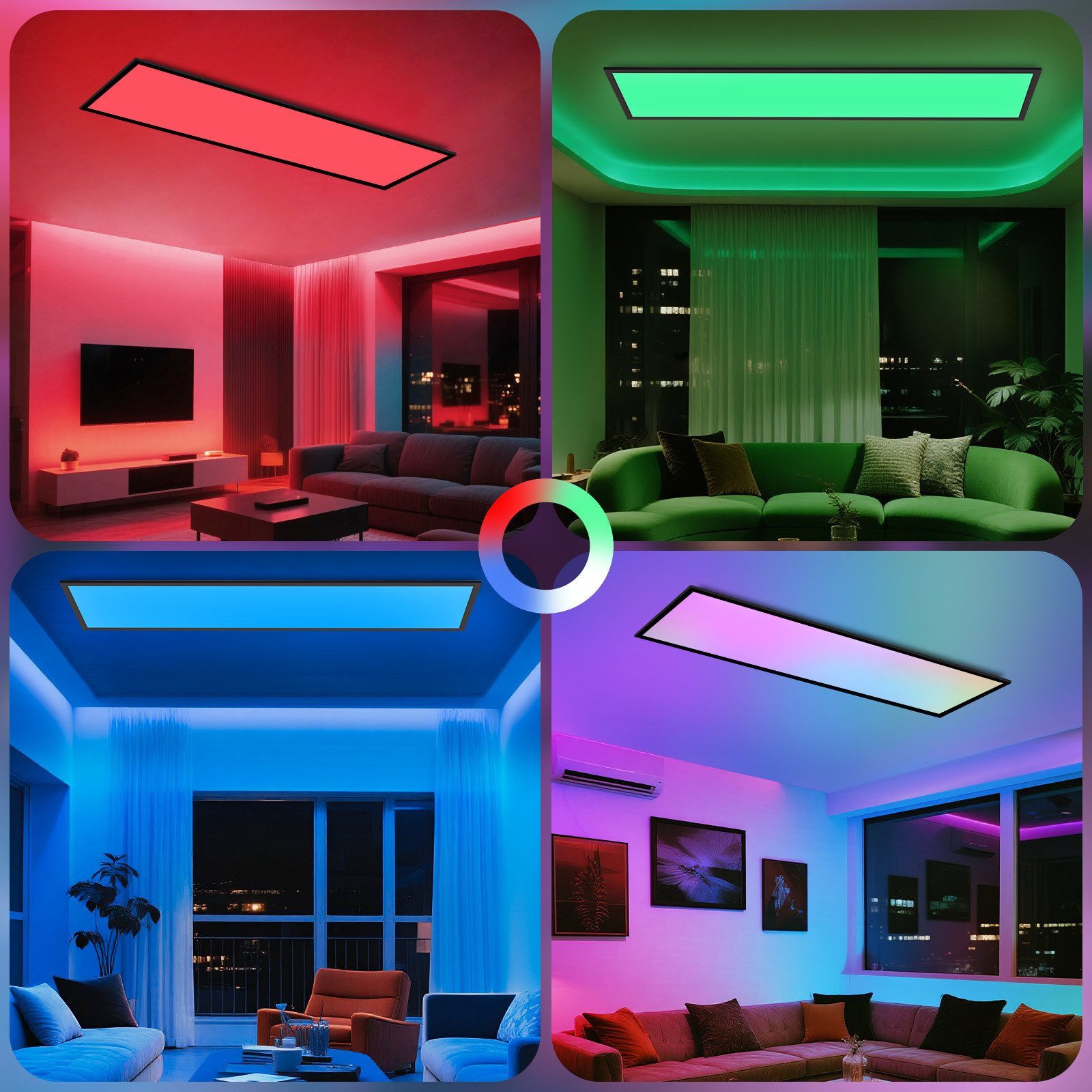 ZMH LED Deckenleuchte mit Smart RGB Hintergrundbeleuchtung Panel Flach Quadratisch/Rund, Dimmbar, LED fest integriert, Tageslichtweiß