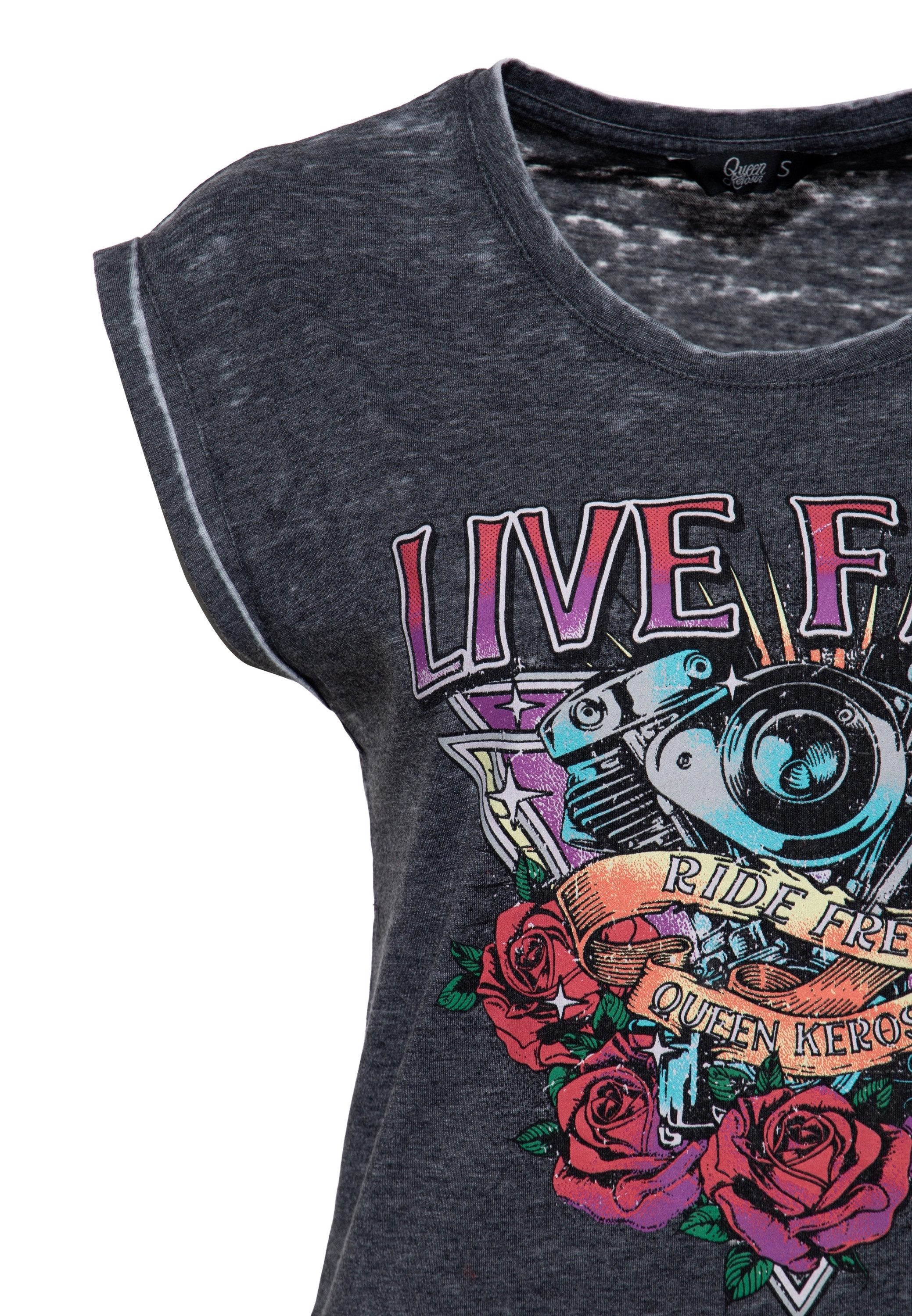 QueenKerosin Print-Shirt Live Fast mit Biker-Print – Bild 3 von 4
