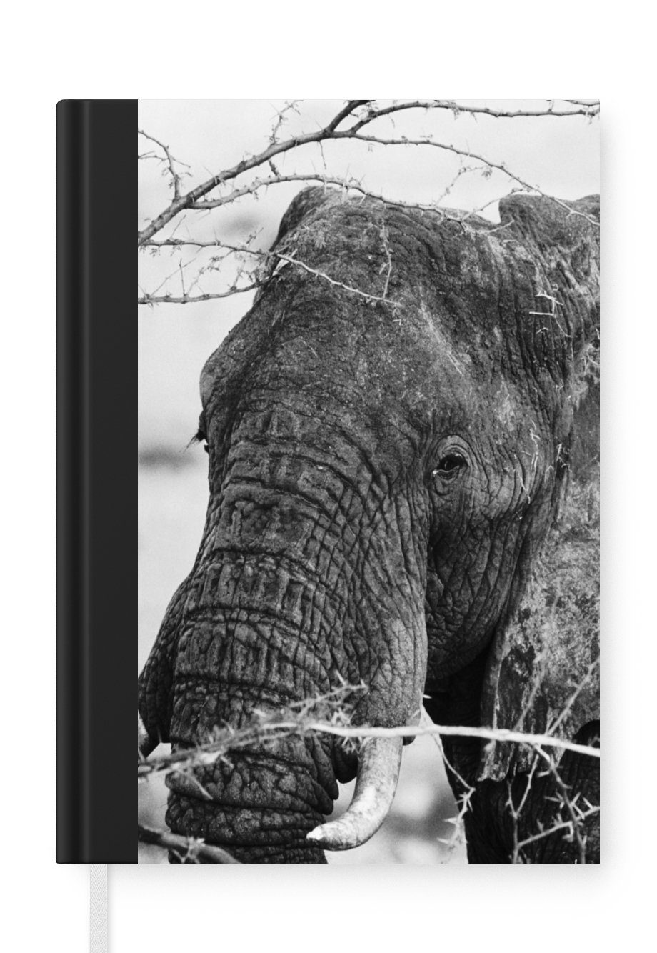 MuchoWow Notizbuch Elefant - Tiere - Äste - Natur - Schwarz und weiß, Journal, Merkzettel, Tagebuch, Notizheft, A5, 98 Seiten, Haushaltsbuch | Notizbücher