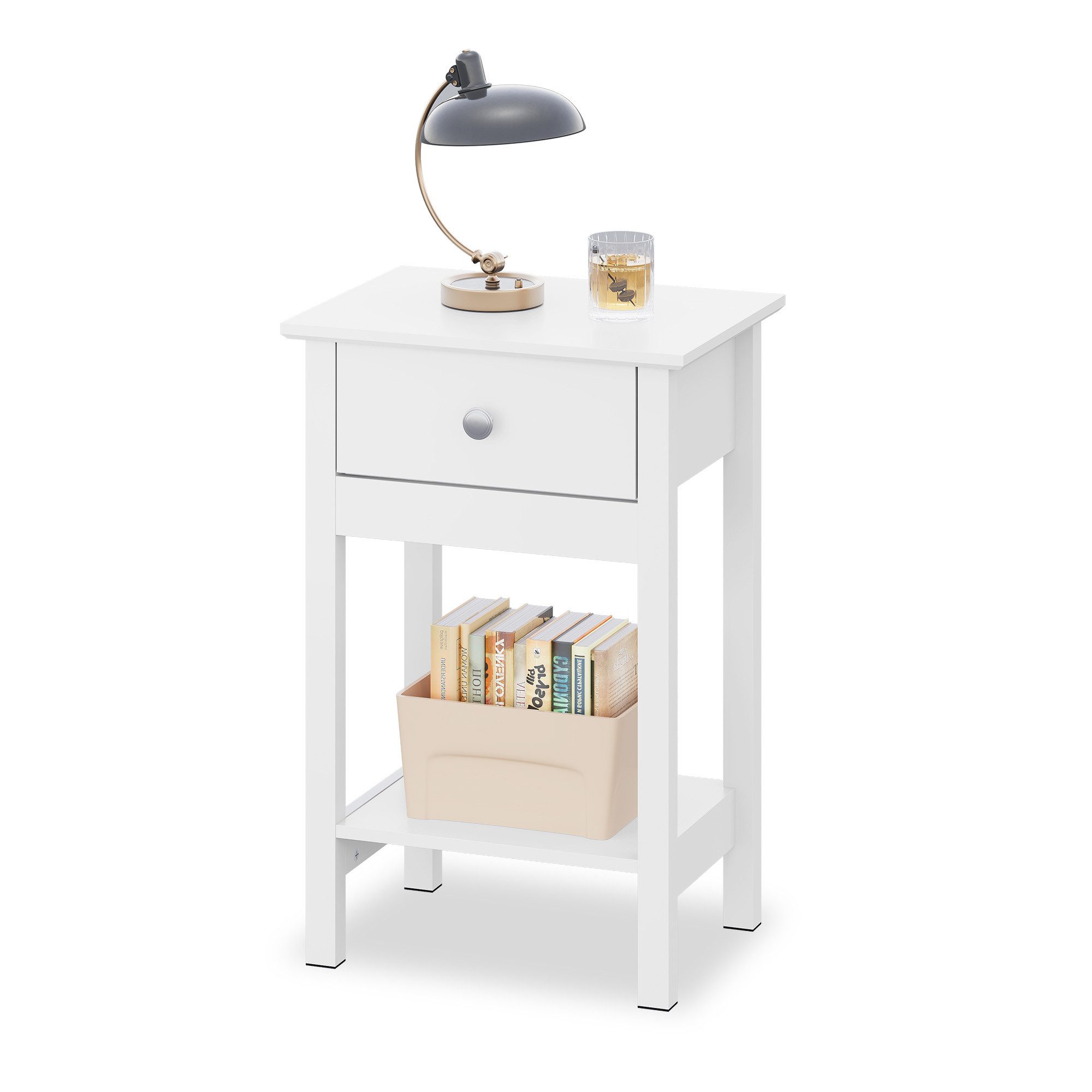 WLIVE Nachttisch Nachttisch mit Schublade und Ablage, Beistelltisch Holz 40×30×60,6cm (1 Tisch), schmal, offenes Fach