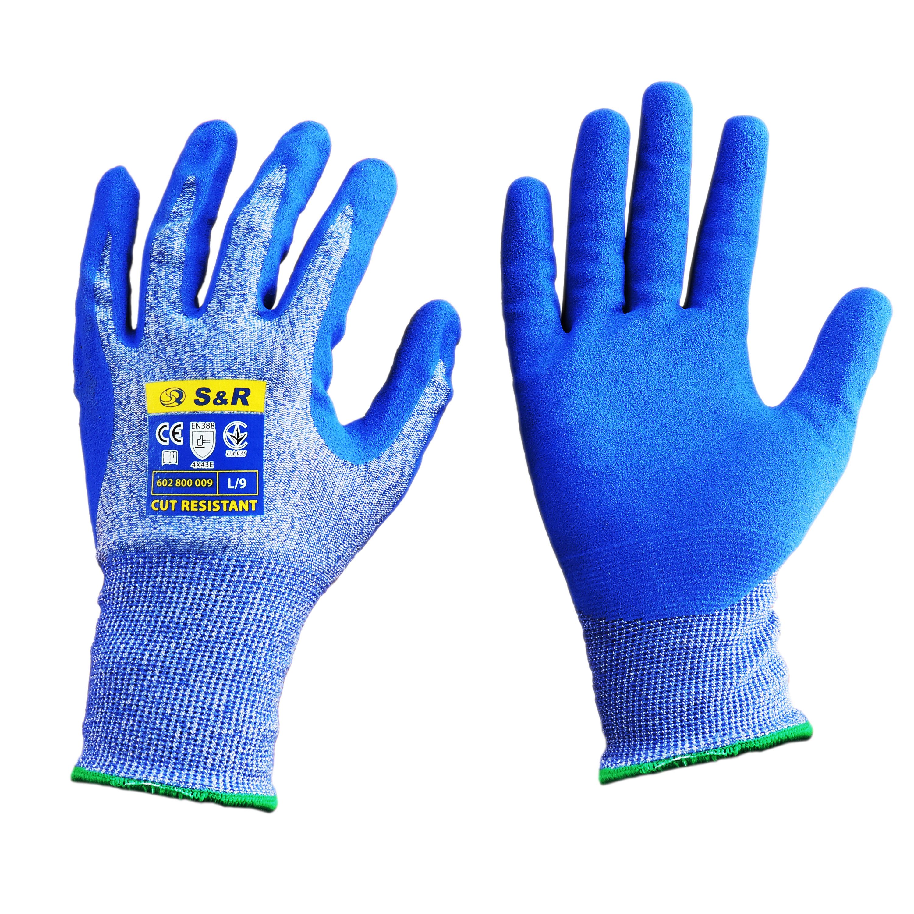 S&R Schnittschutzhandschuhe Schnittfeste Schutzhandschuhe 1 Paar mit Nitrilbeschichtung in L / 9 (2-St) Anti-Rutsch Рабочие перчатки für Montage, Bauen, Restauration
