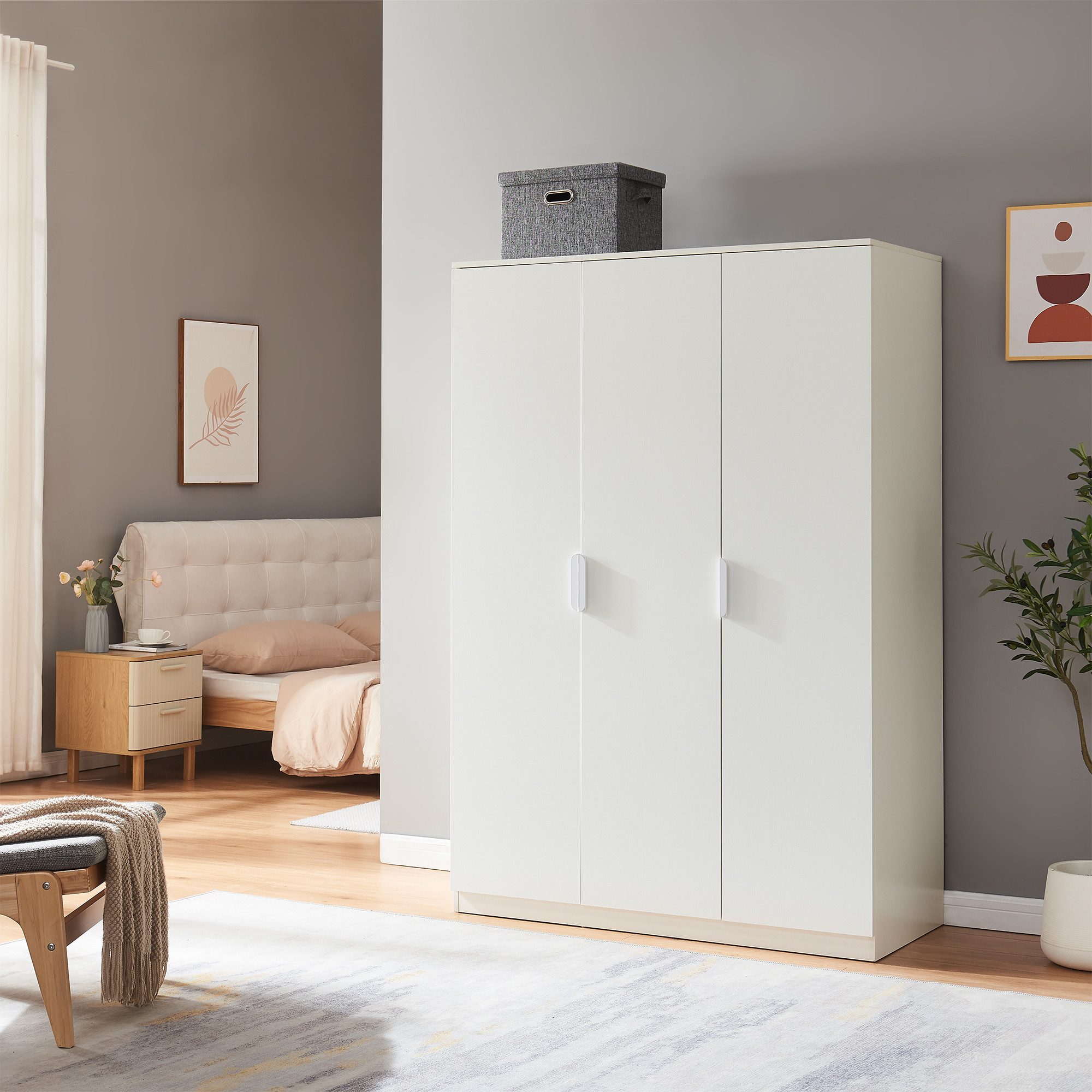 en.casa Kleiderschrank »Eiselfing« 3 Türen, 4 Fächer 176x120x52 cm Weiß günstig online kaufen