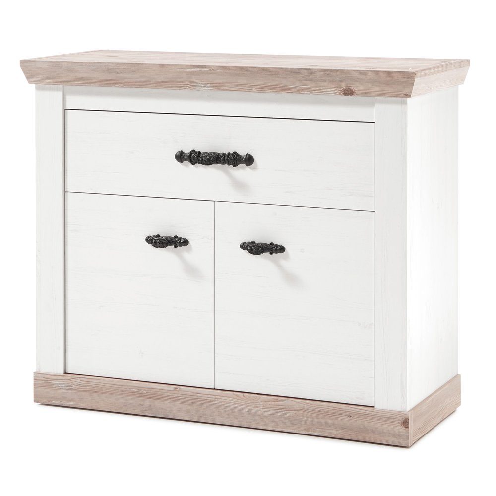 Lomadox Kommode FERNA-61, weiß Pinie Nb. und Pinie dunkel Nb., 1 Schublade 2 Türen 107/89/45 cm