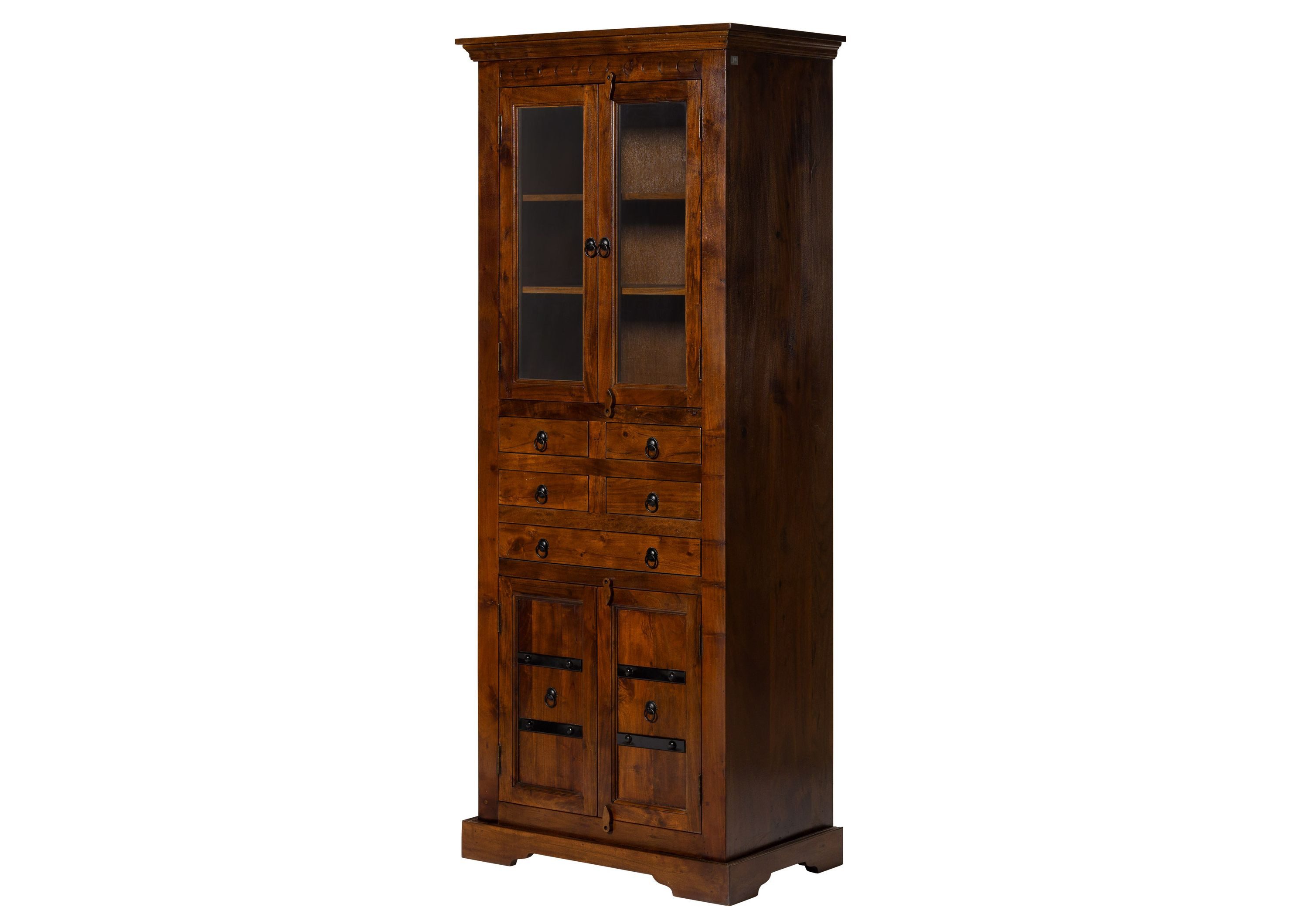 Massivmoebel24 Standvitrine OXFORD Akazie Massivholz dunkelbraun (Massivholz montiert 92 OXFORD #454) Akazie 80x50x195 cm (BxTxH) dunkelbraun lackiert