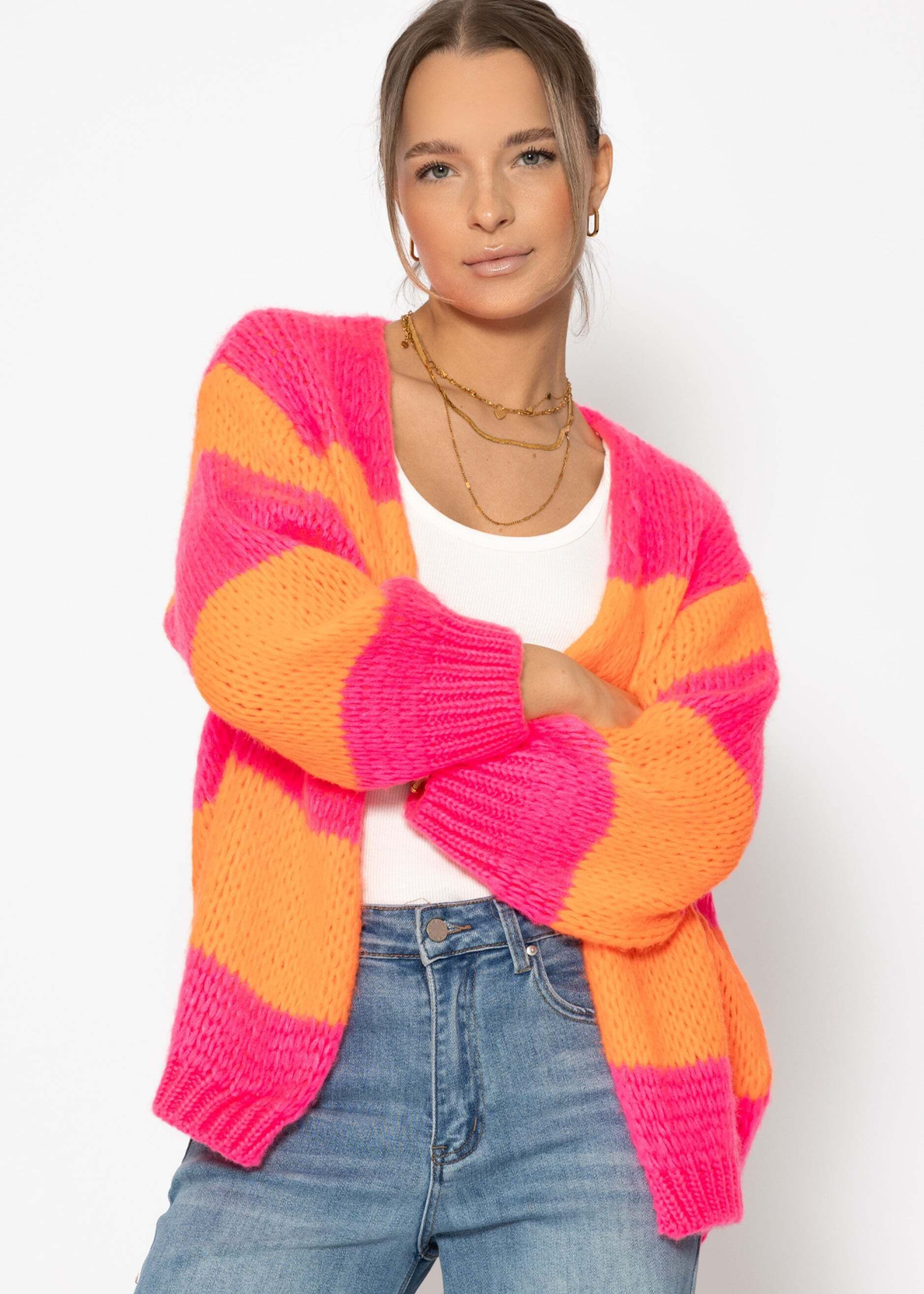 SASSYCLASSY Cardigan Gestreifter Oversize Cardigan für Damen Lockerer Cardi günstig online kaufen