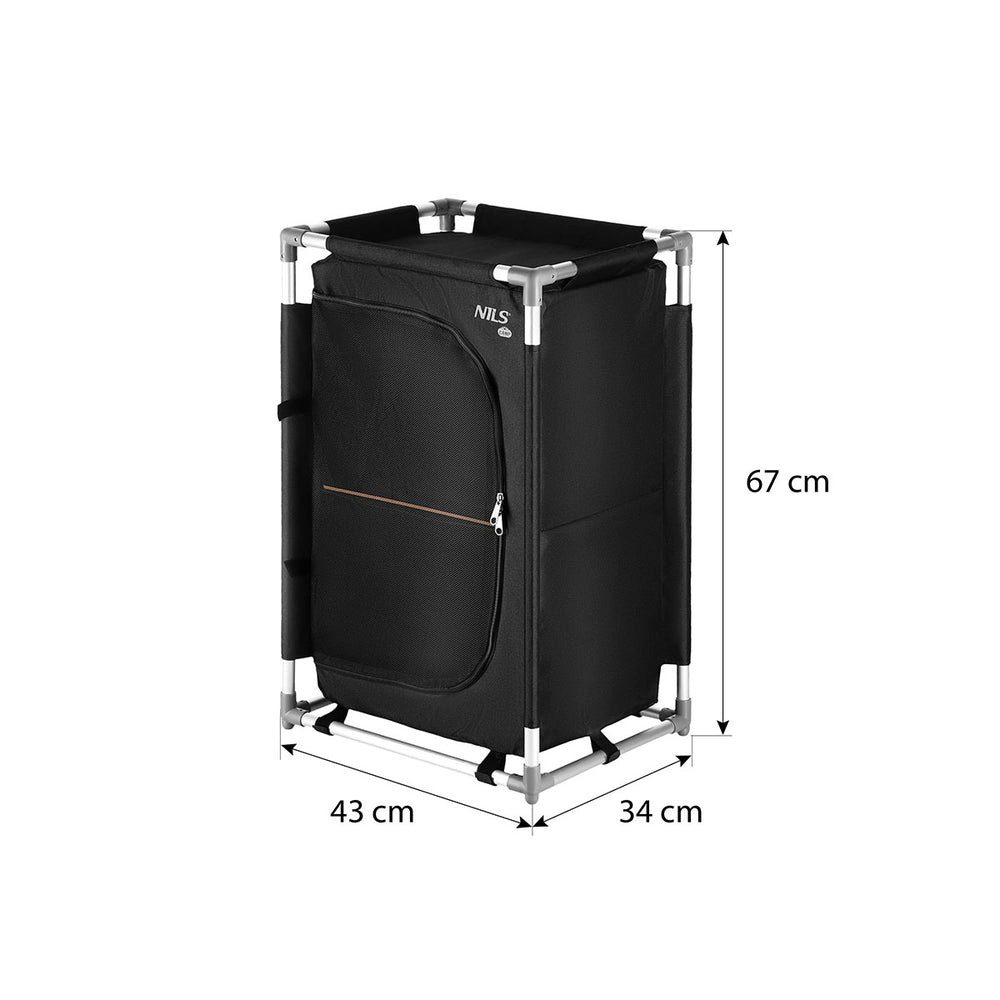 NILS CAMP Campingschrank Outdoor Reiseschrank (Spar-Set, 43 x 67 x 34 cm, 2 Fächer, 2 kg Gewicht) Netz mit Reißverschluss, Tragetasche, rutschfeste Füße