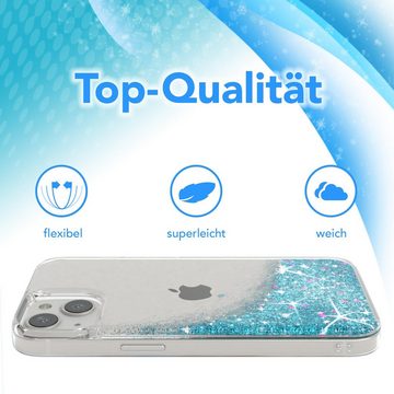 EAZY CASE Handyhülle Liquid Glittery Case für Apple iPhone 13 6,1 Zoll, Gloss Slimcover Girly Backcover Bling Phone Case kratzfeste Cover Blau