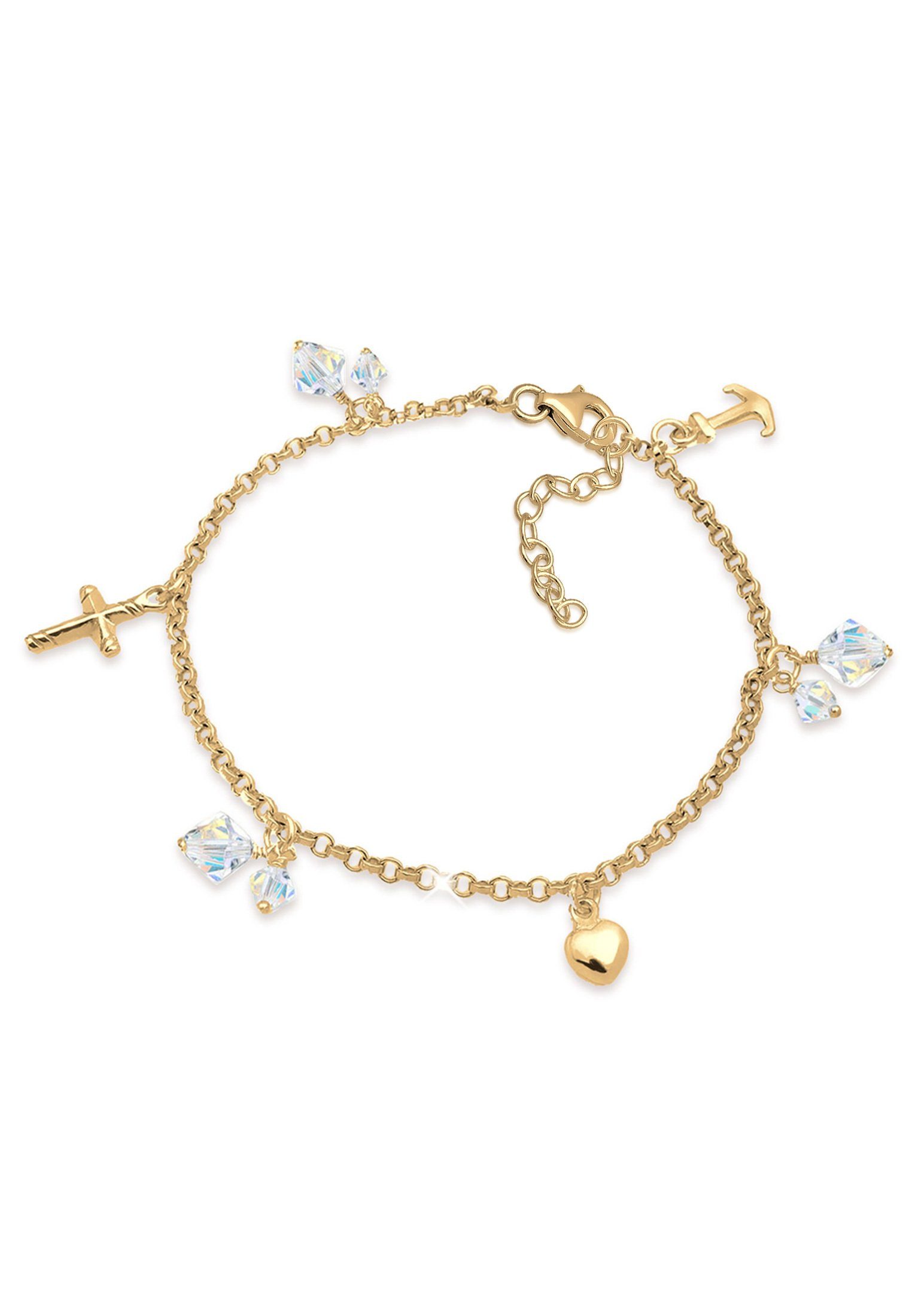 Elli Bettelarmband Kreuz Herz Anker Kristalle Silber Gold