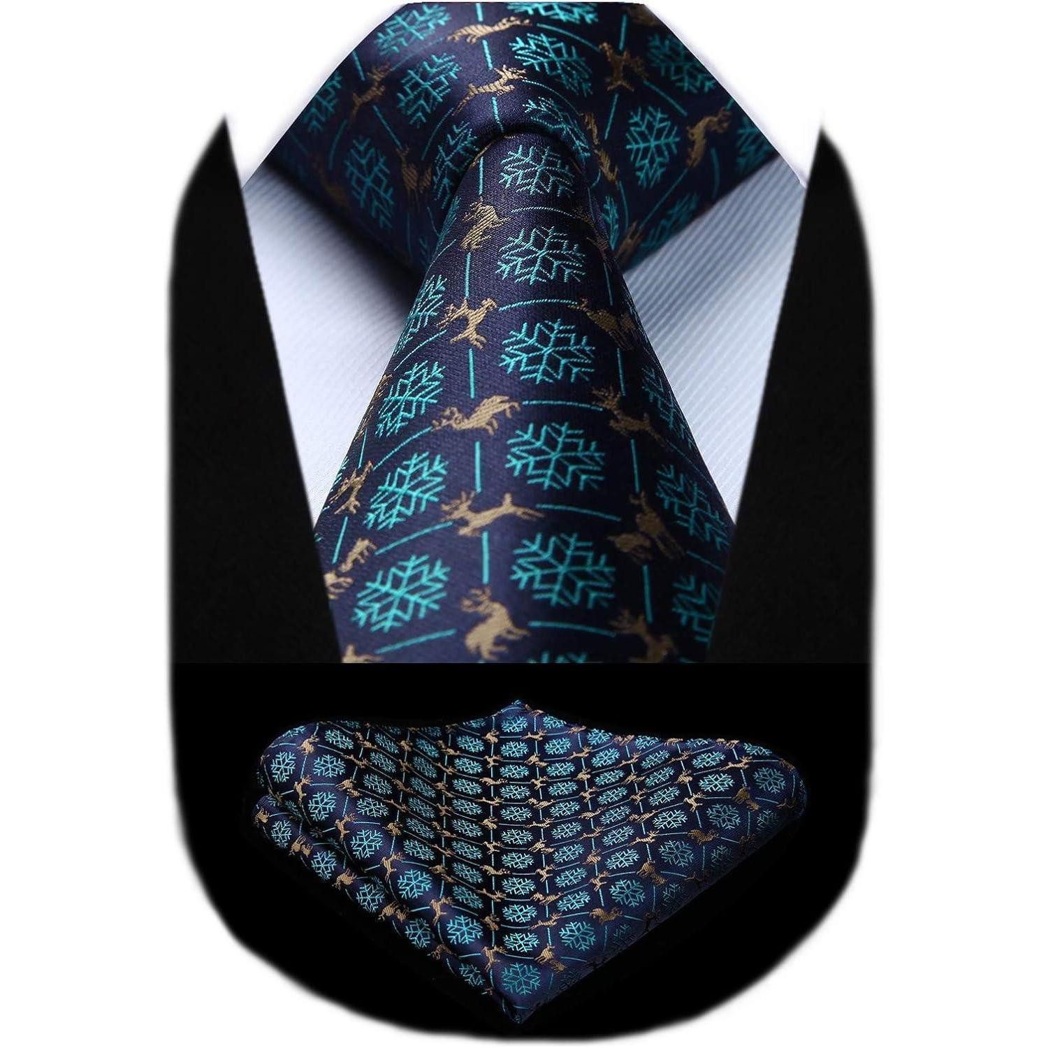 LuxusKollektion Krawatte Krawatte Herren Weihnachts Einstecktuch Set Marineblau Aqua (1-St)