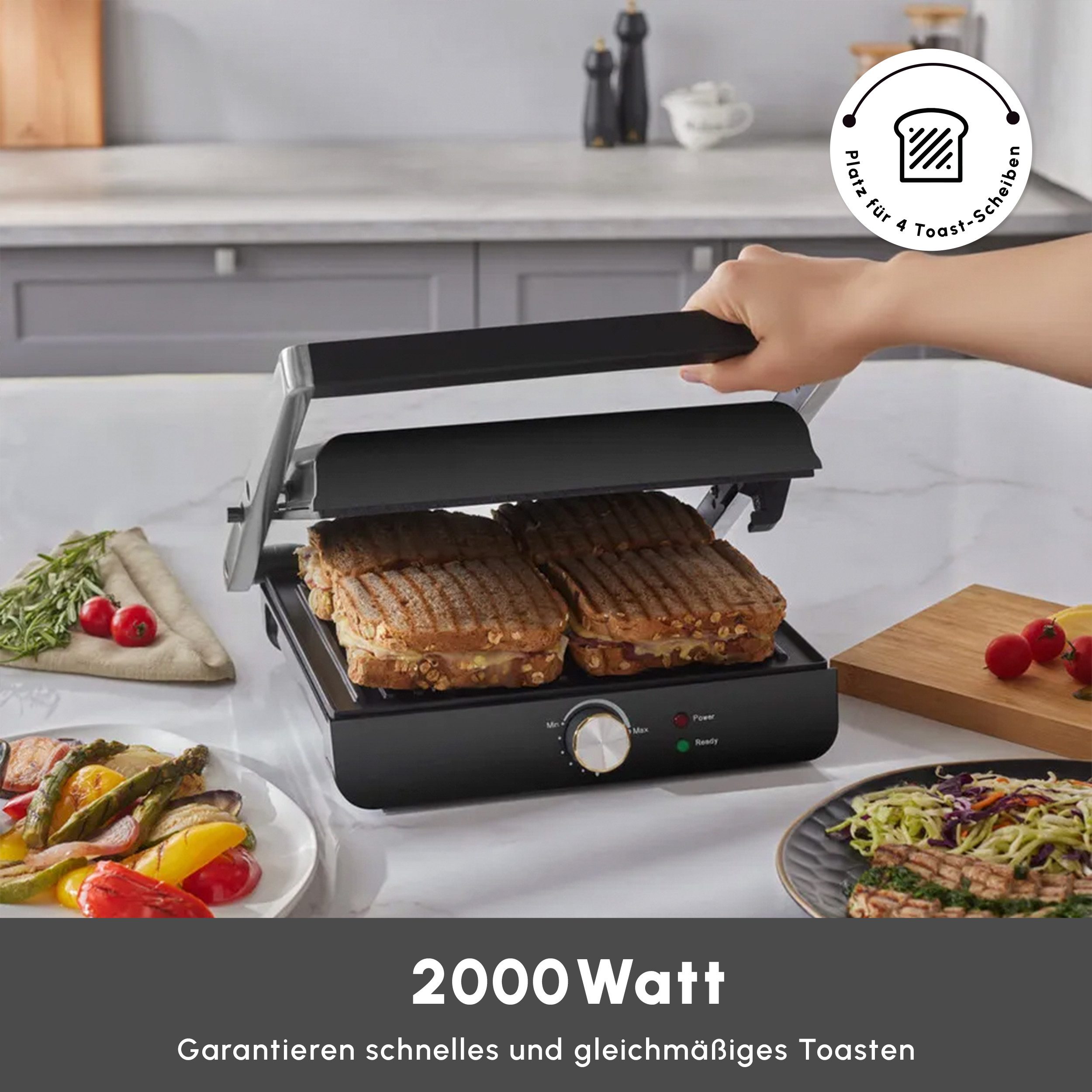 Karaca Toaster Karaca Toastmaster Inox Sandwichmaker & Kontaktgrill, 2000 W
