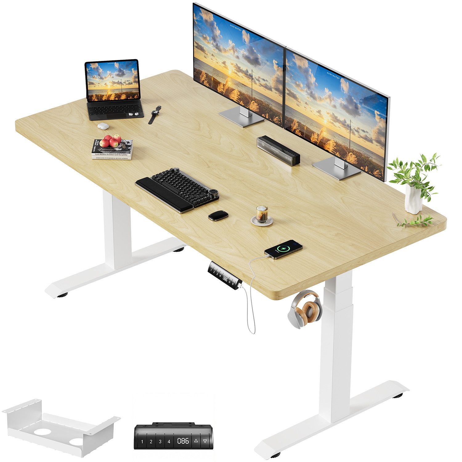 HOMALL Schreibtisch Höhenverstellbarer Einteilige Tischplatte 25mm Tragfähi günstig online kaufen