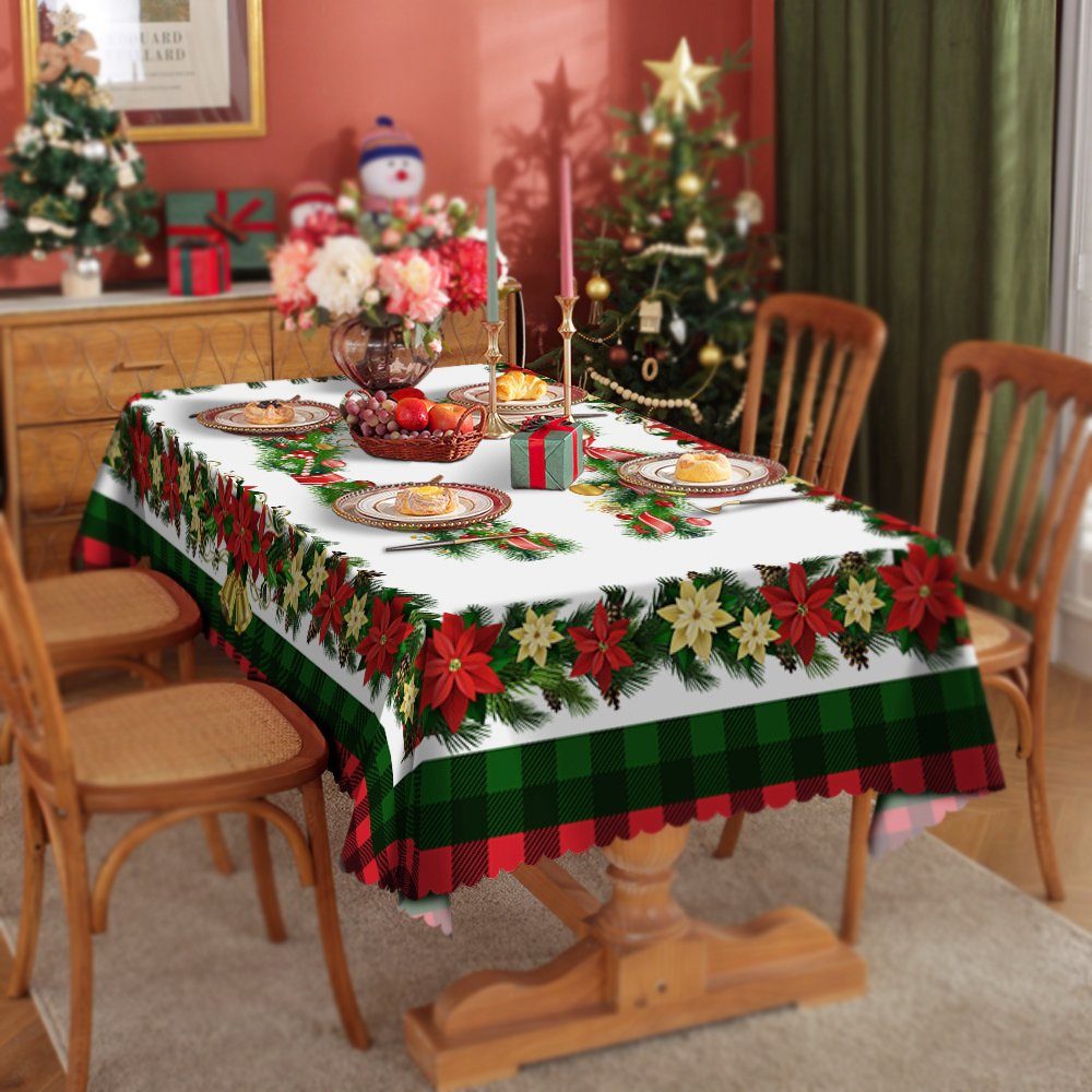 Tischtuch, Dekorative Tischdecke Weihnachtselement Restaurant Deko Weihnachtsfeier für (1-tlg), Esszimmer grün Weihnachtsfeier Tischtuch
