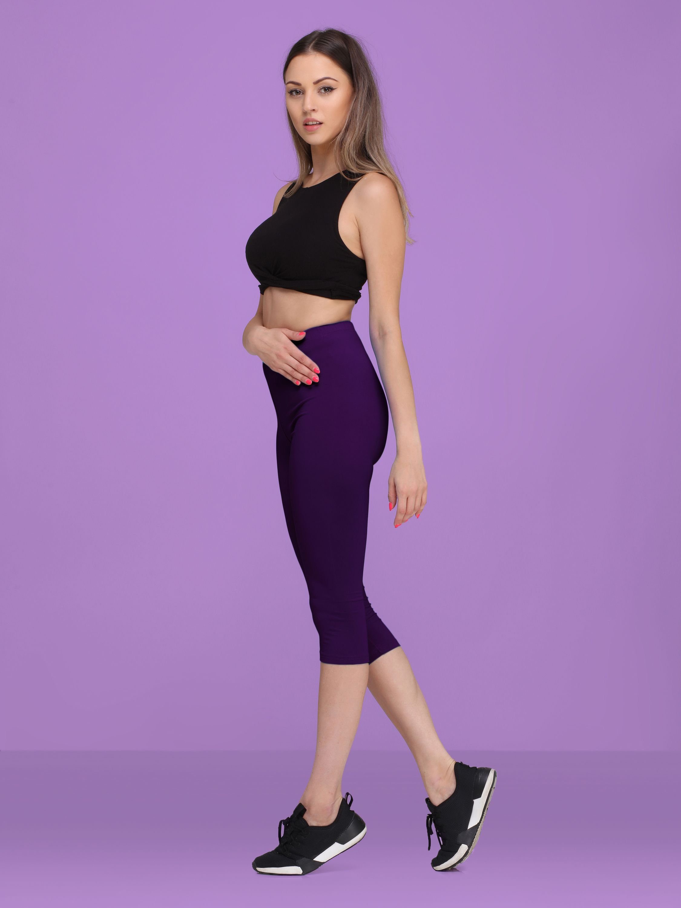 Pflaume Ladeheid LA40-202 elastischer Bund 3/4 Leggings aus Viskose Damen Leggings (1-tlg)