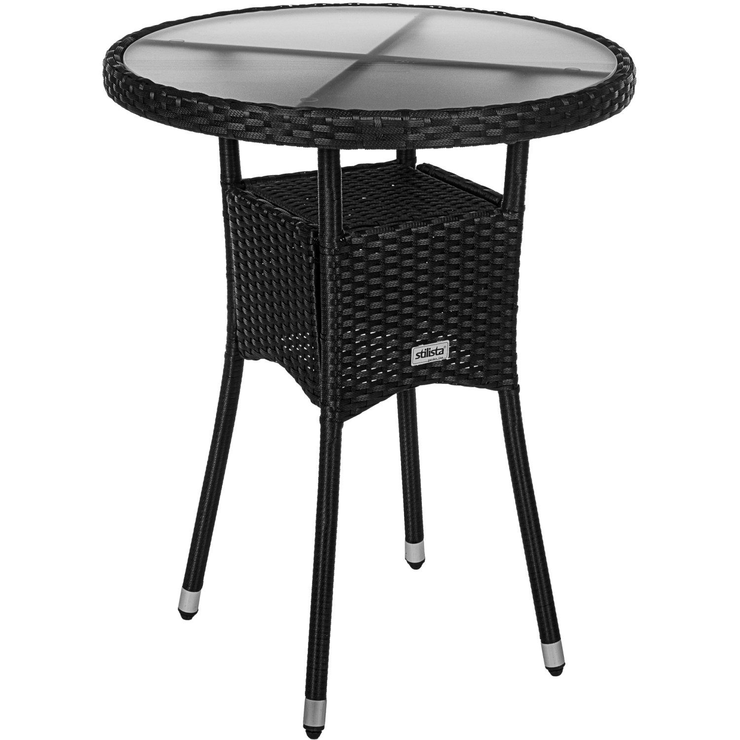 STILISTA Beistelltisch Gartentisch Balkontisch Loungetisch Kaffeetisch, Rund, Glas Tischplatte, Polyrattan, Modell- und Farbwahl