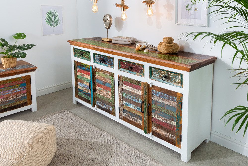 Sideboard JAKARTA 160cm weiß / natur / bunt