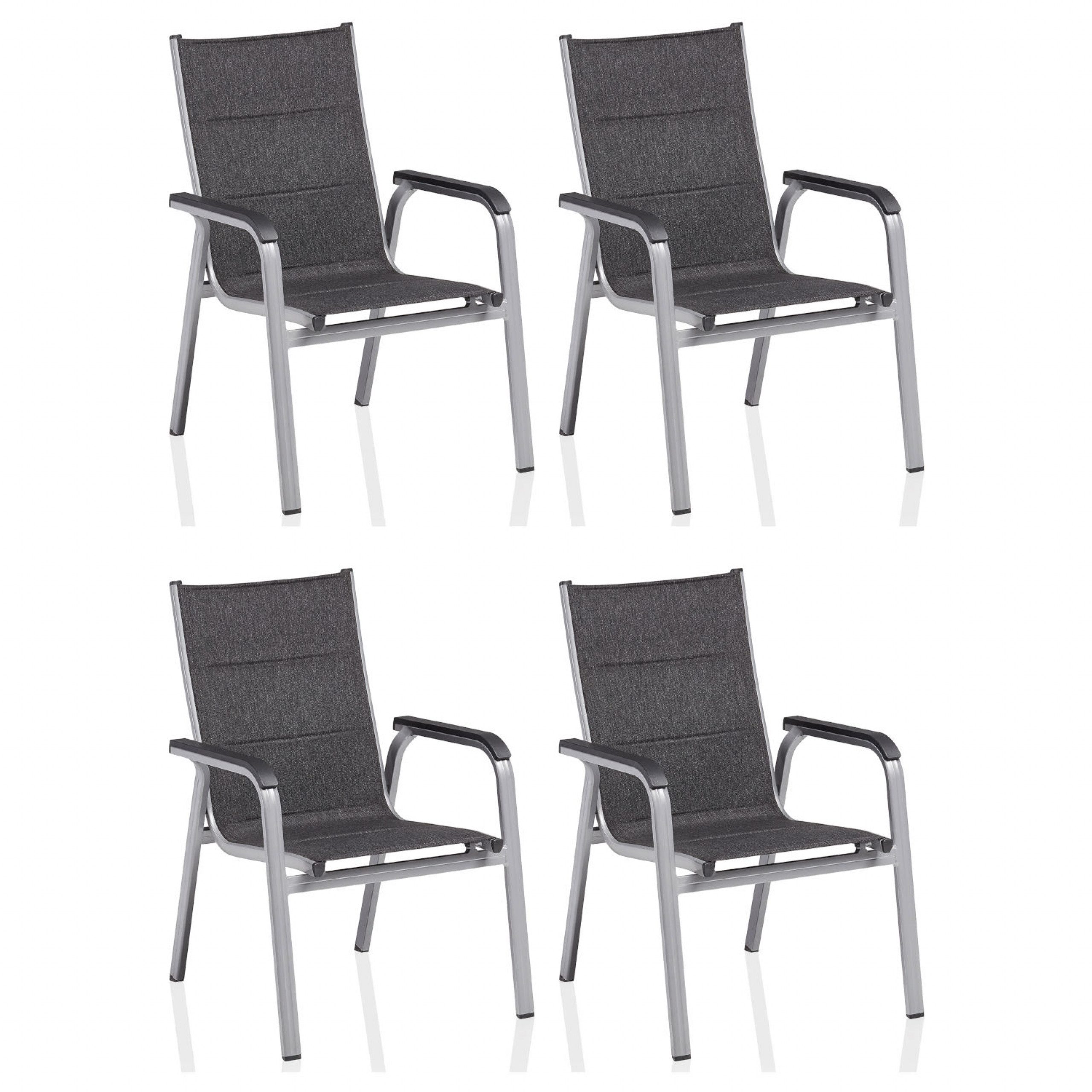KETTLER Gartenstuhl Kettler 4x Stapelsessel Basic Plus padded silber