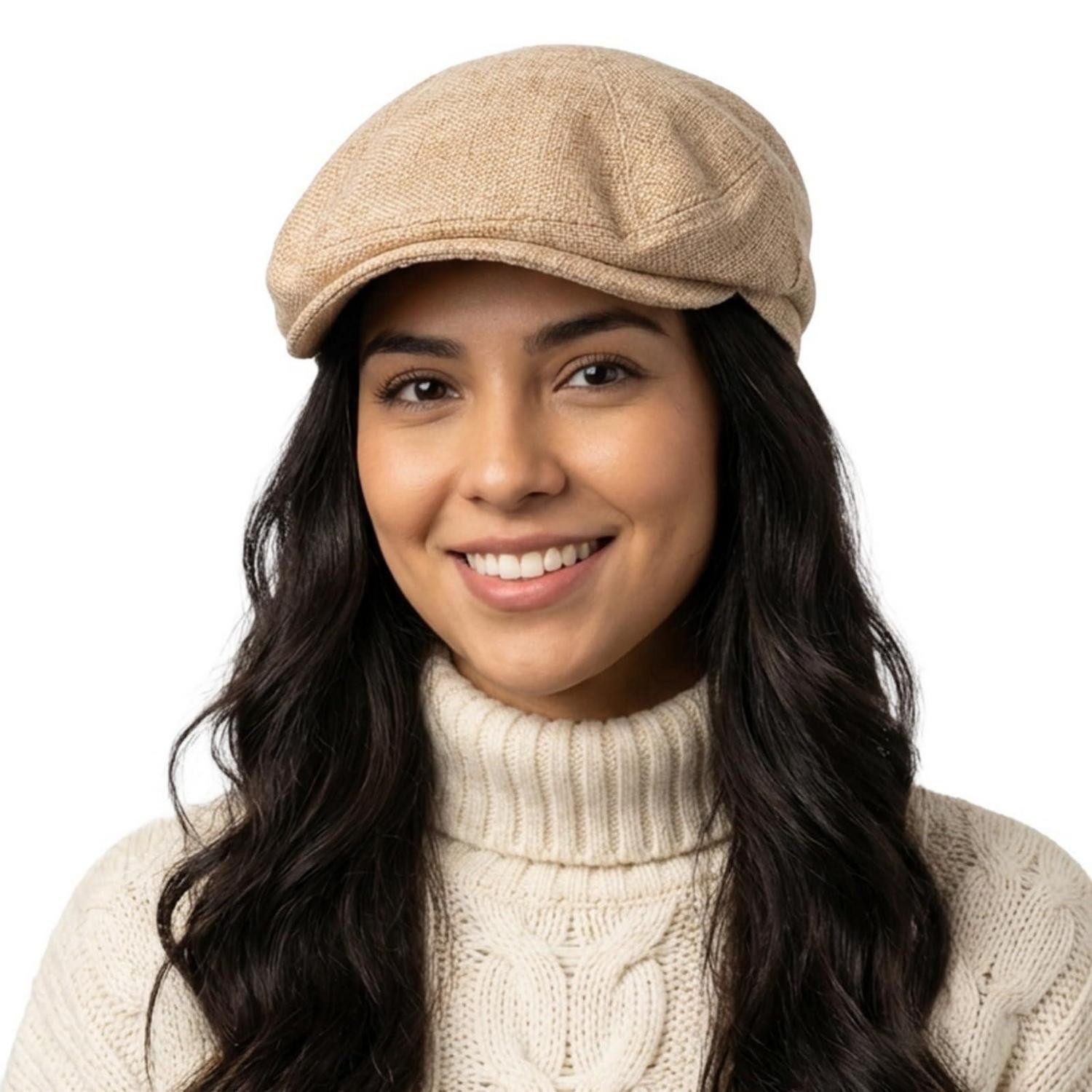 LuxusKollektion Flat Cap Schiebermütze Herren Flatcap Baumwolle Leinen Gatsby Efeu L Khaki