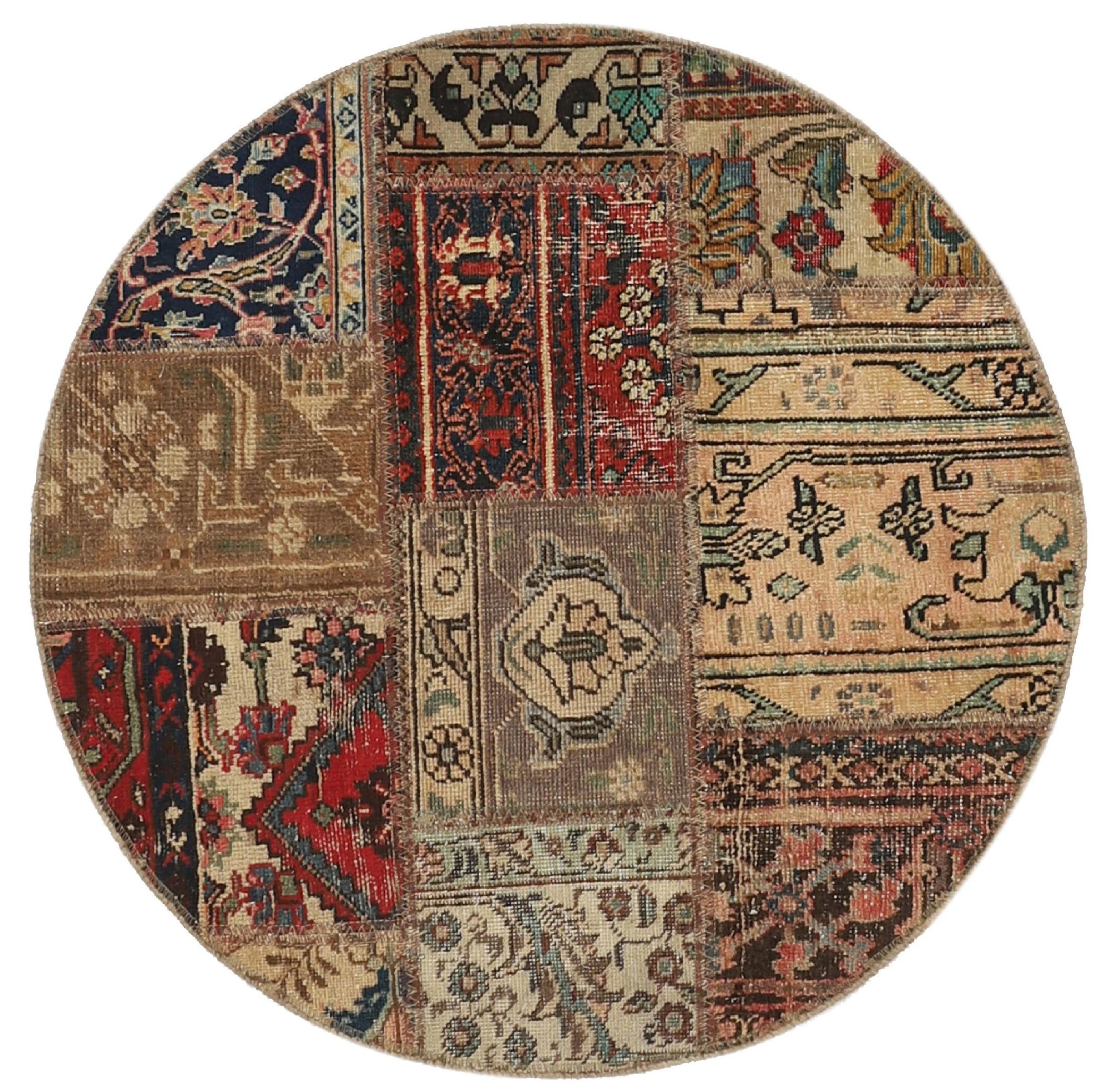 Nain Trading Orientteppich Patchwork 99x99 Handgeknüpfter Moderner Orientteppich, rund, Höhe: 8 mm