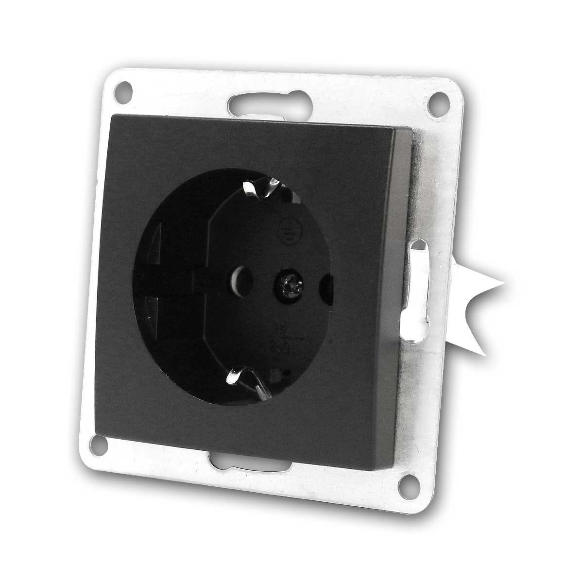 McPower FLAIR Steckdose schwarz 250V~/16A UP,o Rahme,Klemm Unterputzschalter