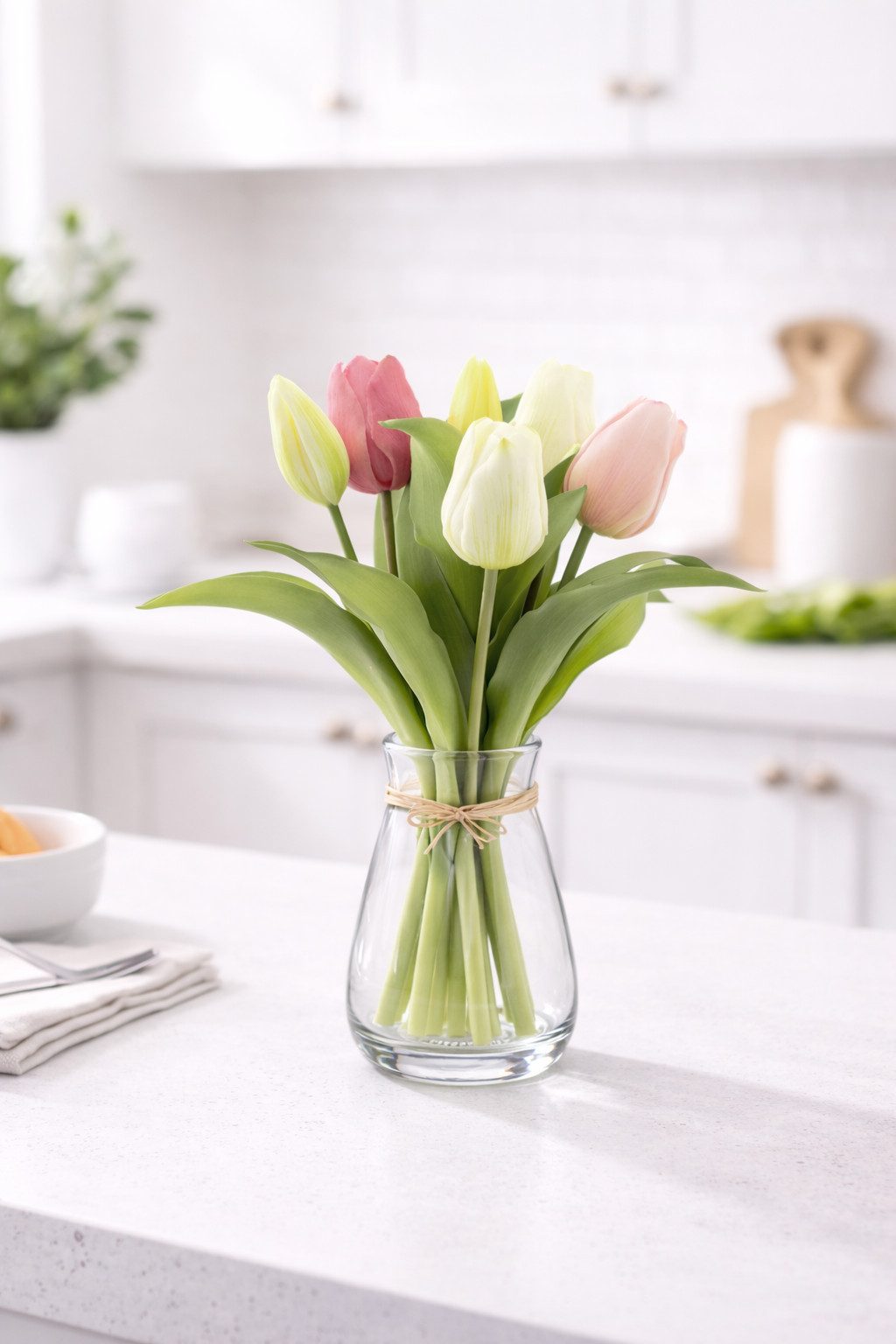 Kunsttulpe mit 4 Tulpen und 3 Tulpenknospen ca. 32cm künstliche Tulpen Tulp günstig online kaufen