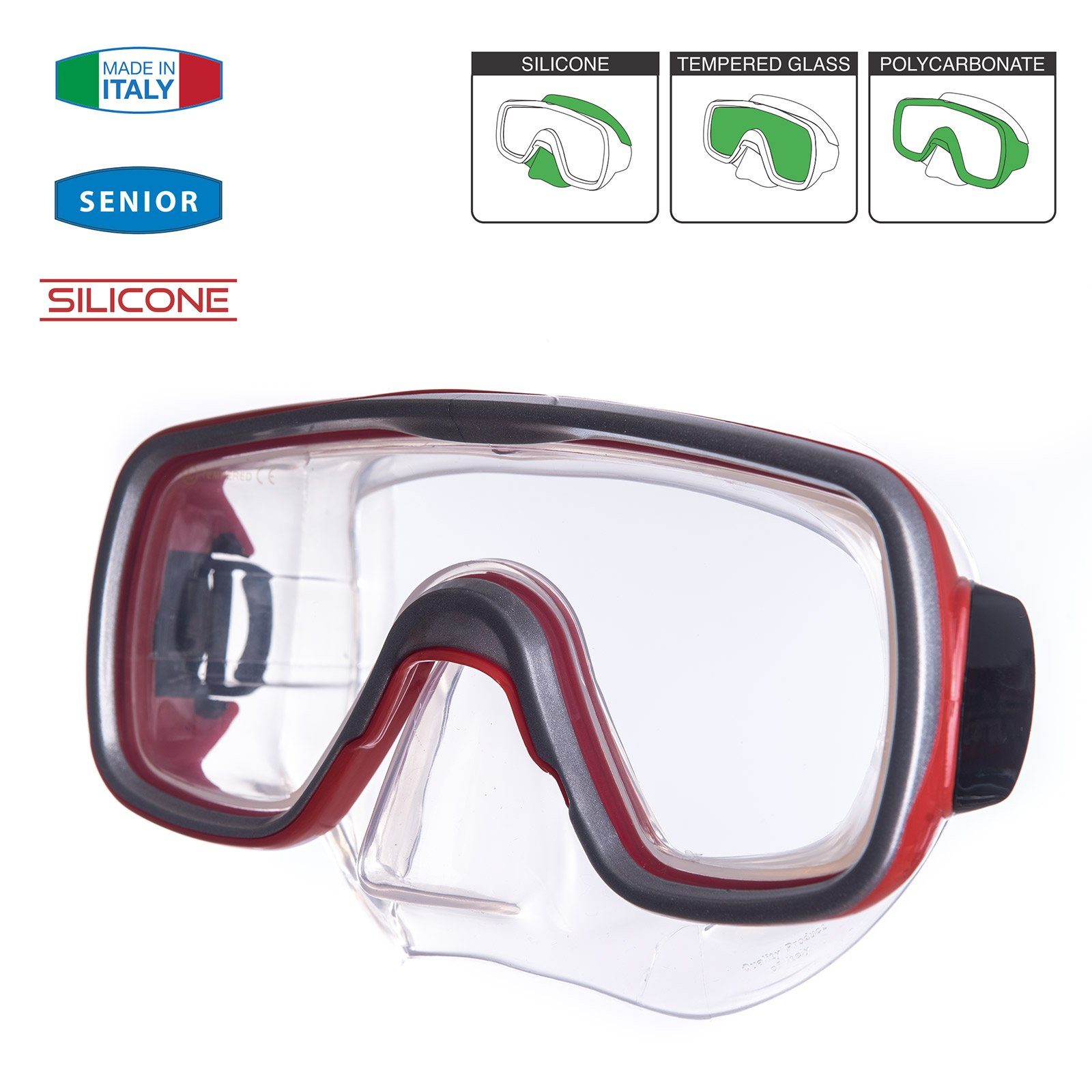 Salvas Schwimmbrille Tauch Rot Erwachsene Maske Schwimm Brille, Silikon Geo Beschlag Schnorchel Sr