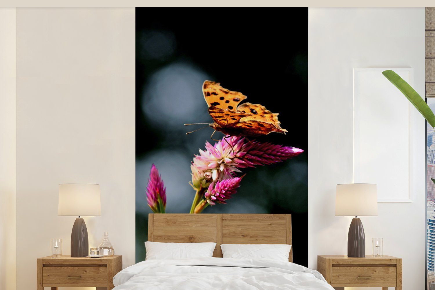 MuchoWow Fototapete Schmetterling - Blumen - Insekten, Matt, bedruckt, (2 St), Vliestapete für Wohnzimmer Schlafzimmer Küche, Fototapete